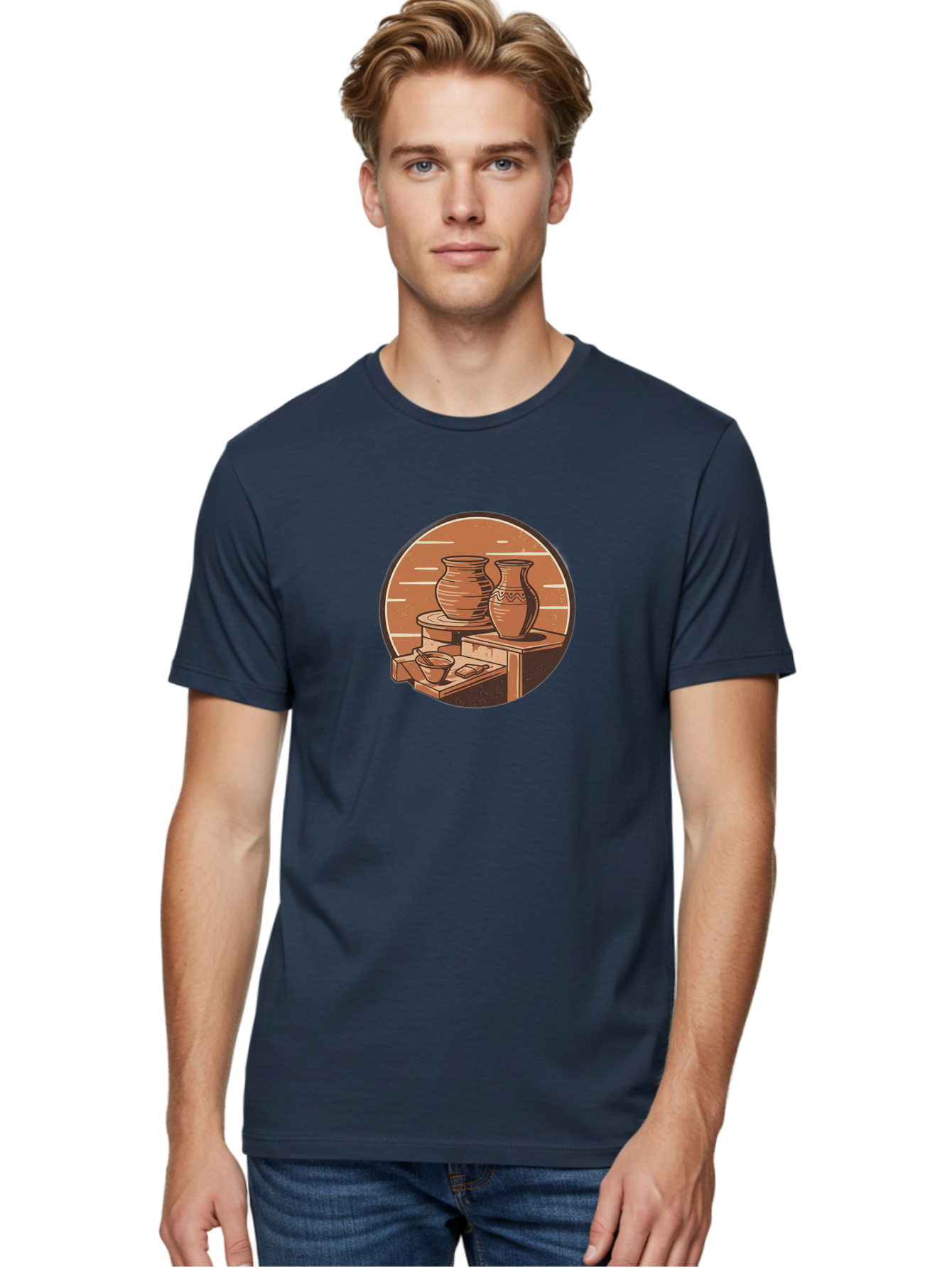 Potter-S-Wheel-3 Men'S Graphic Tee, 100% Cotton, Comfortable Casual Summer Wear, Machine Washable, Pottery Worktable, Clay Pottery, Ceramics, Handmade Crafts, Potter'S Wheel, Artisan Work, Creative Process, Pottery Making, Artistic Expression, Bab234