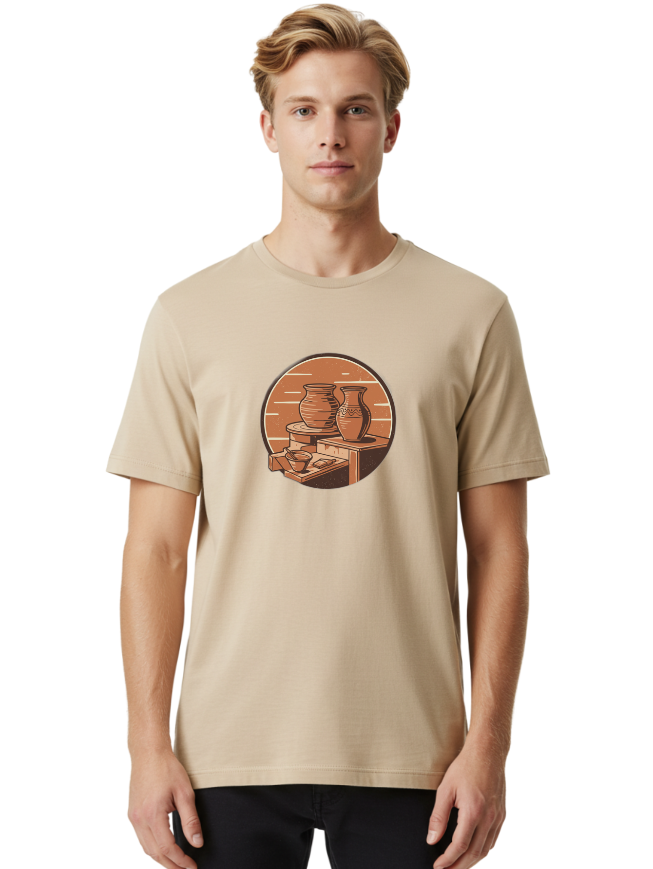 Potter-S-Wheel-3 Men'S Graphic Tee, 100% Cotton, Comfortable Casual Summer Wear, Machine Washable, Pottery Worktable, Clay Pottery, Ceramics, Handmade Crafts, Potter'S Wheel, Artisan Work, Creative Process, Pottery Making, Artistic Expression, Bab234
