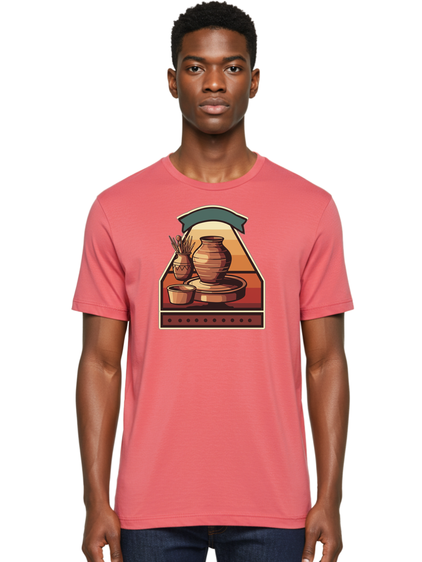 Potter-S-Wheel-4 Men'S Graphic Tee, 100% Cotton, Comfortable Casual Summer Wear, Machine Washable, Potter'S Wheel, Clay Pot, Ceramic Vase, Pottery Tools, Creative Workspace, Artistic Process, Handmade Crafts, Earthy Tones, Traditional Pottery Bab235