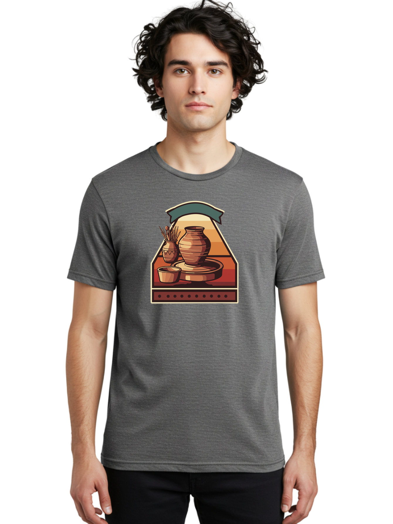Potter-S-Wheel-4 Men'S Graphic Tee, 100% Cotton, Comfortable Casual Summer Wear, Machine Washable, Potter'S Wheel, Clay Pot, Ceramic Vase, Pottery Tools, Creative Workspace, Artistic Process, Handmade Crafts, Earthy Tones, Traditional Pottery Bab235