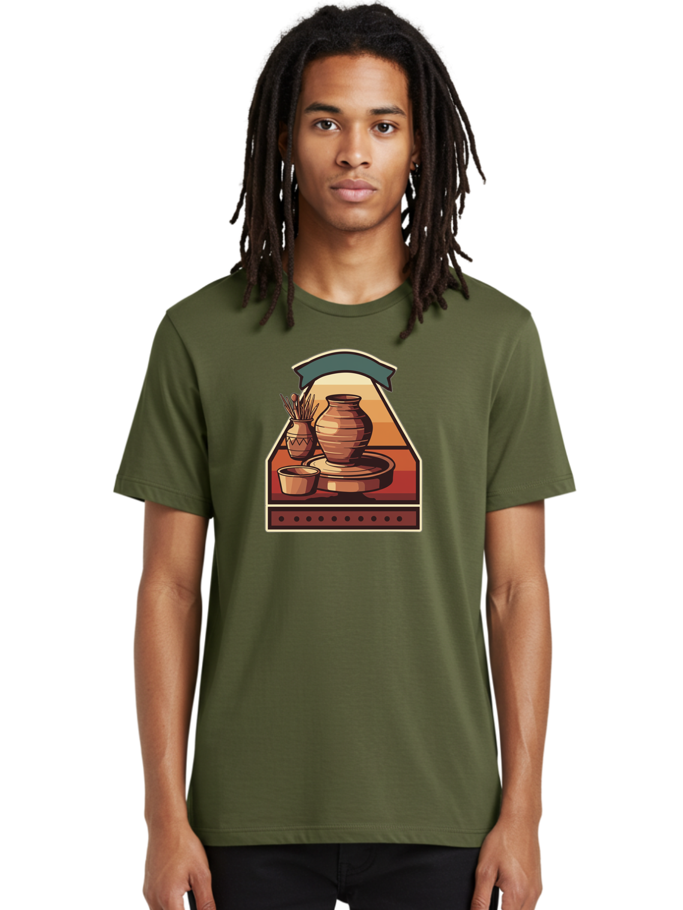 Potter-S-Wheel-4 Men'S Graphic Tee, 100% Cotton, Comfortable Casual Summer Wear, Machine Washable, Potter'S Wheel, Clay Pot, Ceramic Vase, Pottery Tools, Creative Workspace, Artistic Process, Handmade Crafts, Earthy Tones, Traditional Pottery Bab235