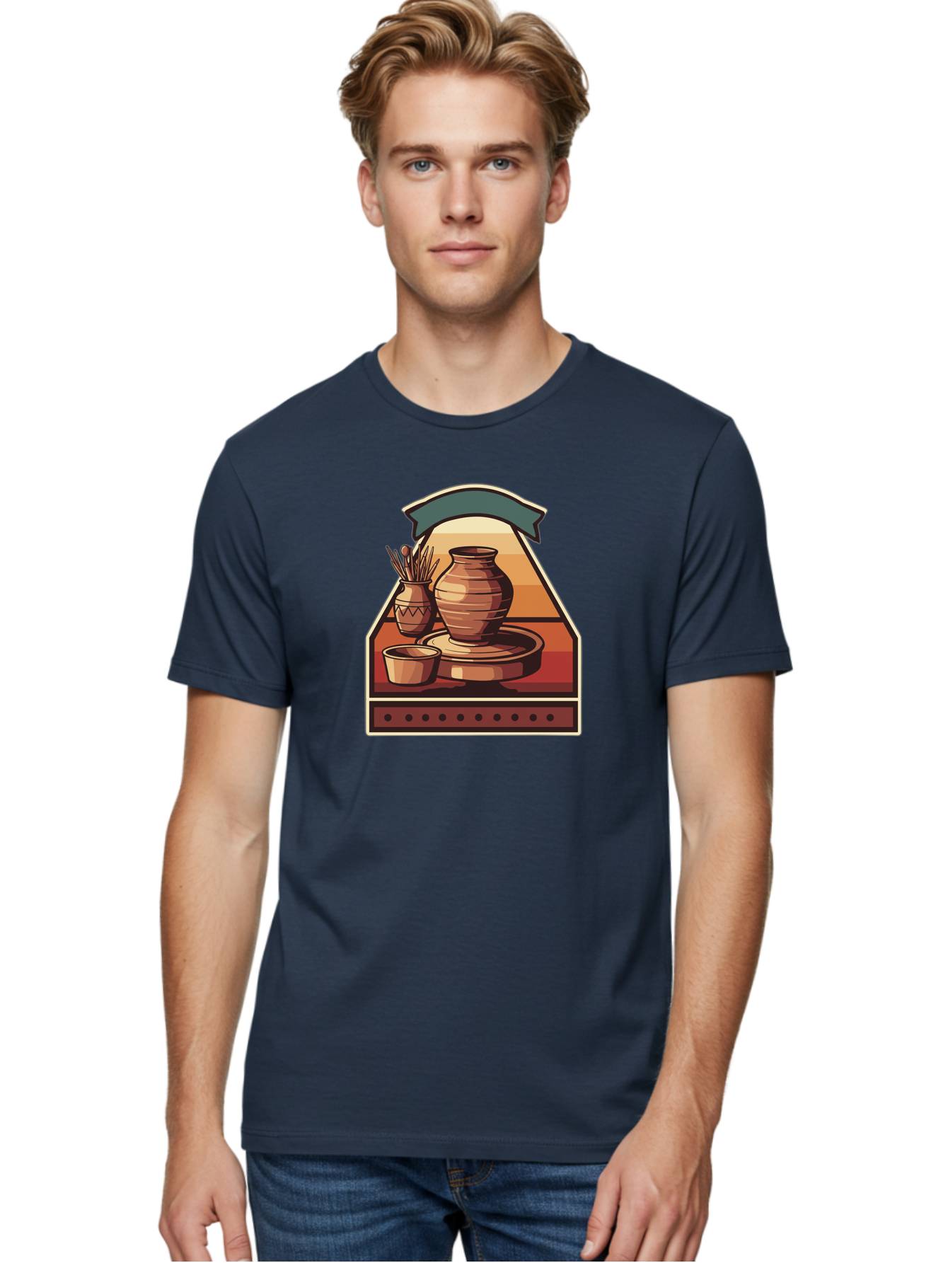 Potter-S-Wheel-4 Men'S Graphic Tee, 100% Cotton, Comfortable Casual Summer Wear, Machine Washable, Potter'S Wheel, Clay Pot, Ceramic Vase, Pottery Tools, Creative Workspace, Artistic Process, Handmade Crafts, Earthy Tones, Traditional Pottery Bab235