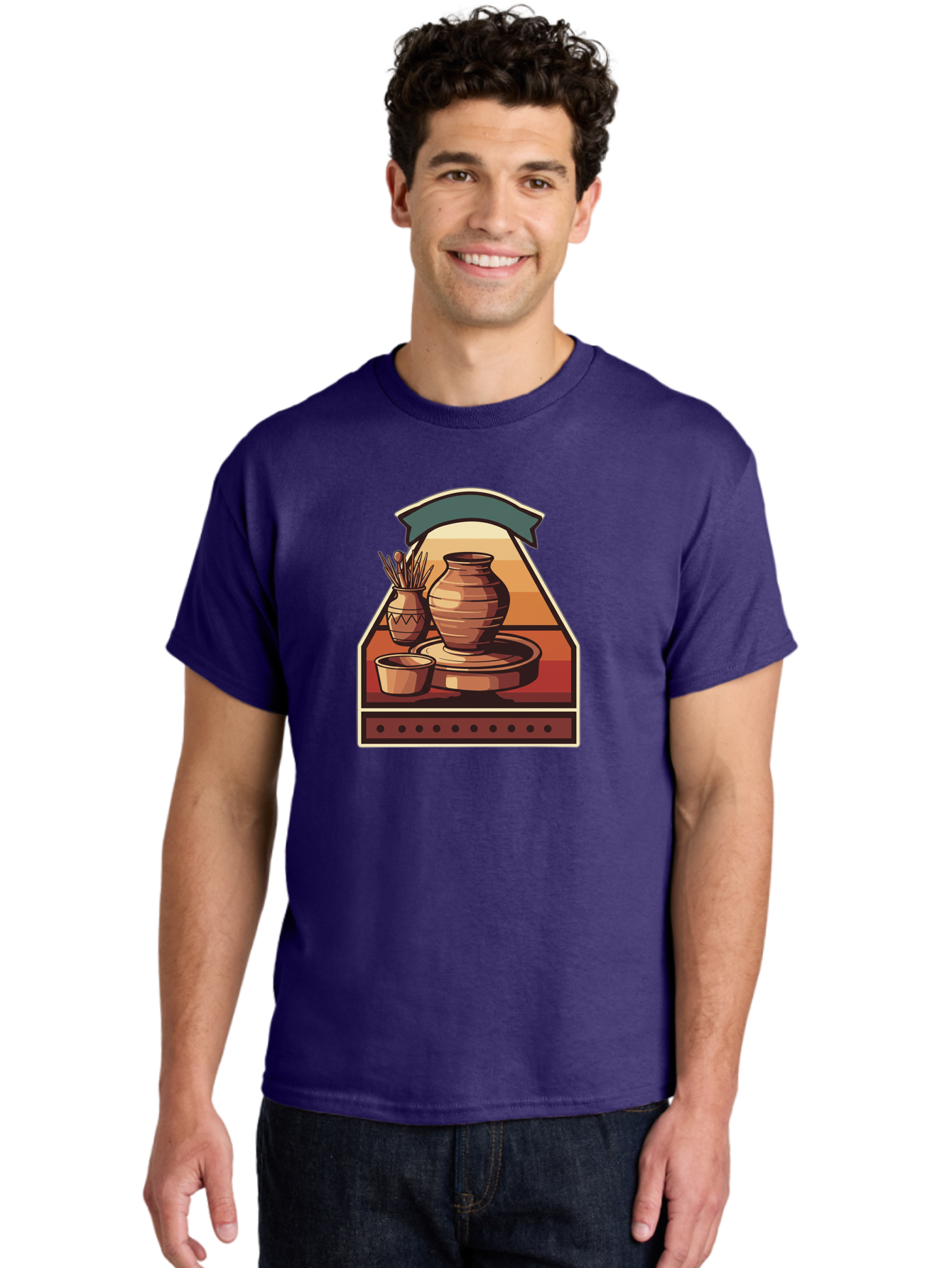 Potter-S-Wheel-4 Men'S Graphic Tee, 100% Cotton, Comfortable Casual Summer Wear, Machine Washable, Potter'S Wheel, Clay Pot, Ceramic Vase, Pottery Tools, Creative Workspace, Artistic Process, Handmade Crafts, Earthy Tones, Traditional Pottery Bab235