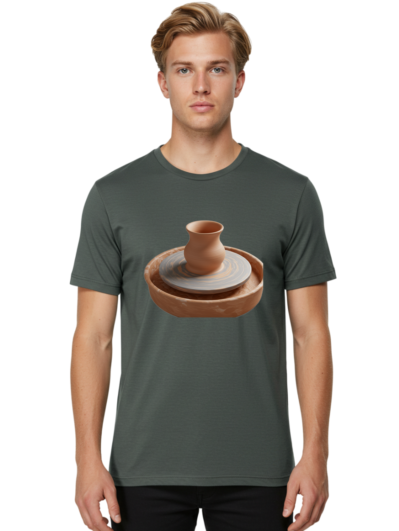 Potter-S-Wheel-5 Men'S Graphic Tee, 100% Cotton, Comfortable Casual Summer Wear, Machine Washable, Potter'S Wheel, Clay Pot, Pottery Making, Ceramics, Handmade, Artisanal, Creative Process, Craft, Pottery Wheel, Clay Vessel Bab236