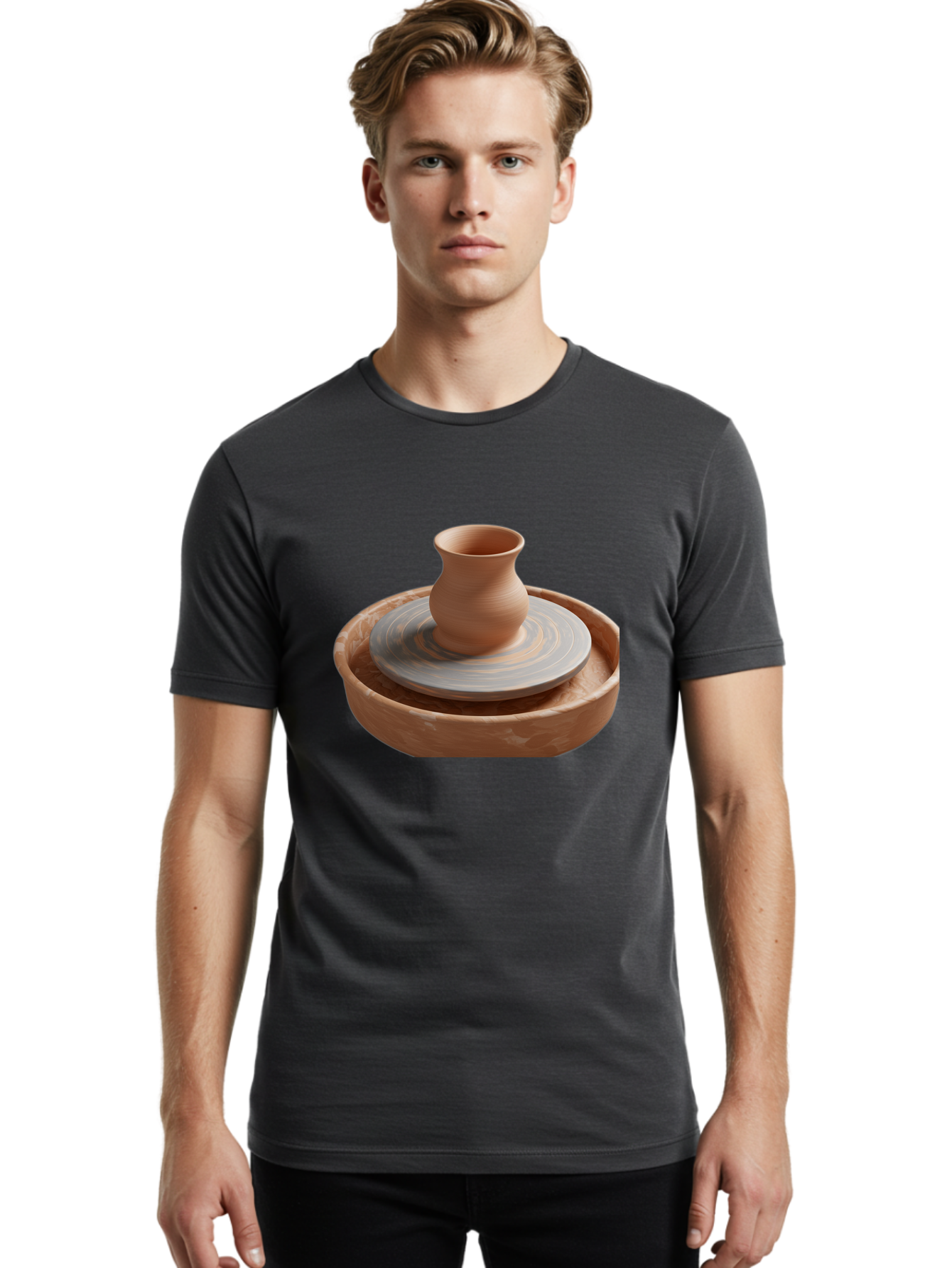 Potter-S-Wheel-5 Men'S Graphic Tee, 100% Cotton, Comfortable Casual Summer Wear, Machine Washable, Potter'S Wheel, Clay Pot, Pottery Making, Ceramics, Handmade, Artisanal, Creative Process, Craft, Pottery Wheel, Clay Vessel Bab236