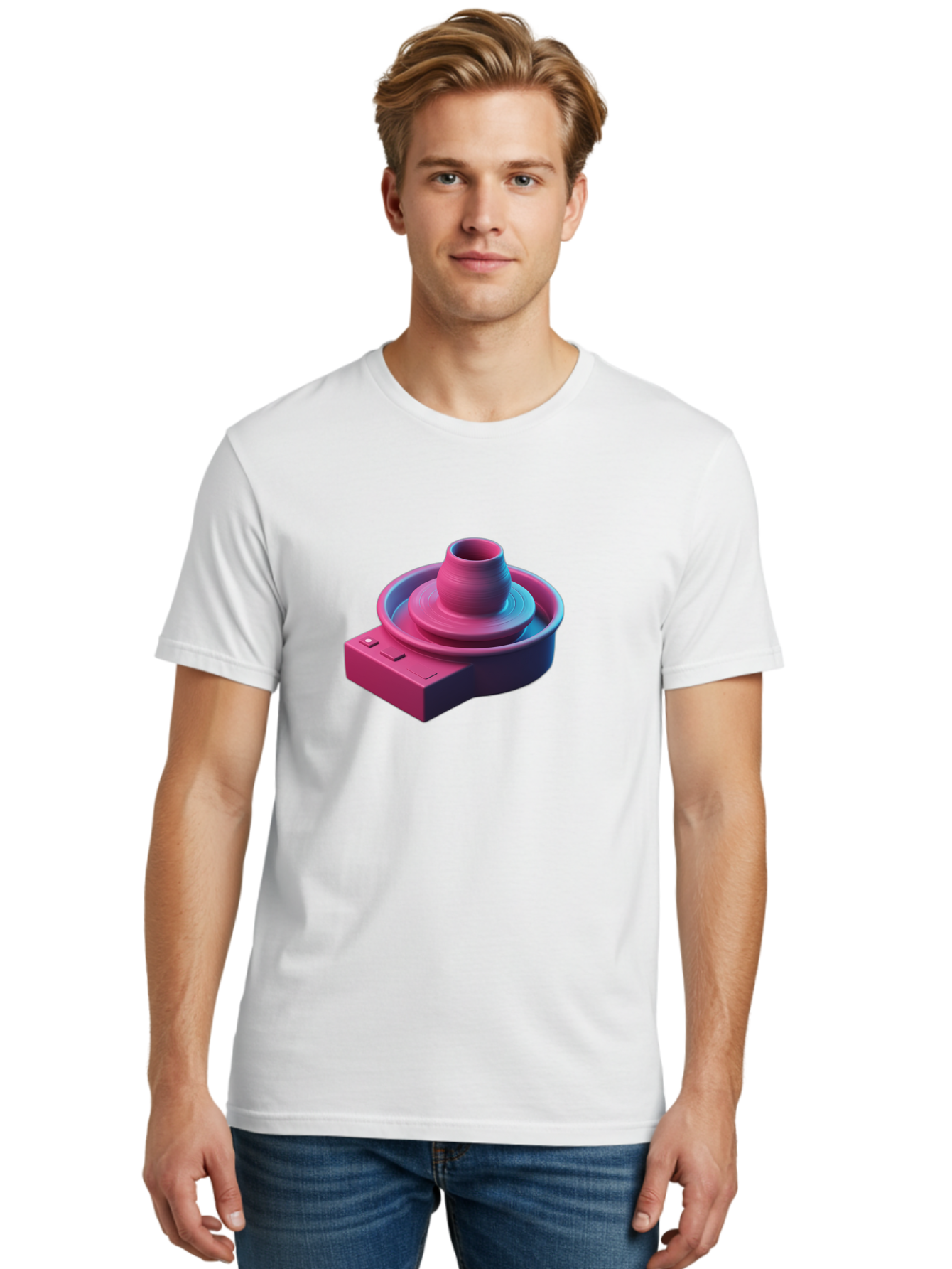 Potter-S-Wheel-6 Men'S Graphic Tee, 100% Cotton, Comfortable Casual Summer Wear, Machine Washable, Potter'S Wheel, Clay Pot, Ceramic Art, Pottery Making, Creative Process, Handmade Crafts, 3D Rendering, Artistic Expression, Studio Equipment Bab237