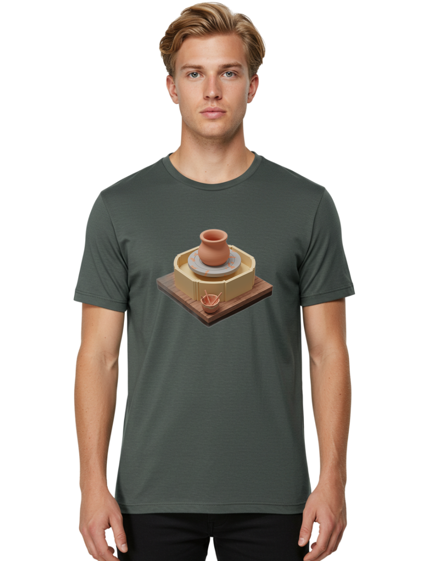Potter-S-Wheel-7 Men'S Graphic Tee, 100% Cotton, Comfortable Casual Summer Wear, Machine Washable, Pottery Wheel, Clay Pot, Ceramics, Handmade, Artisanal, Creative Process, Pottery Tools, Wooden Base, 3D Rendering Bab238