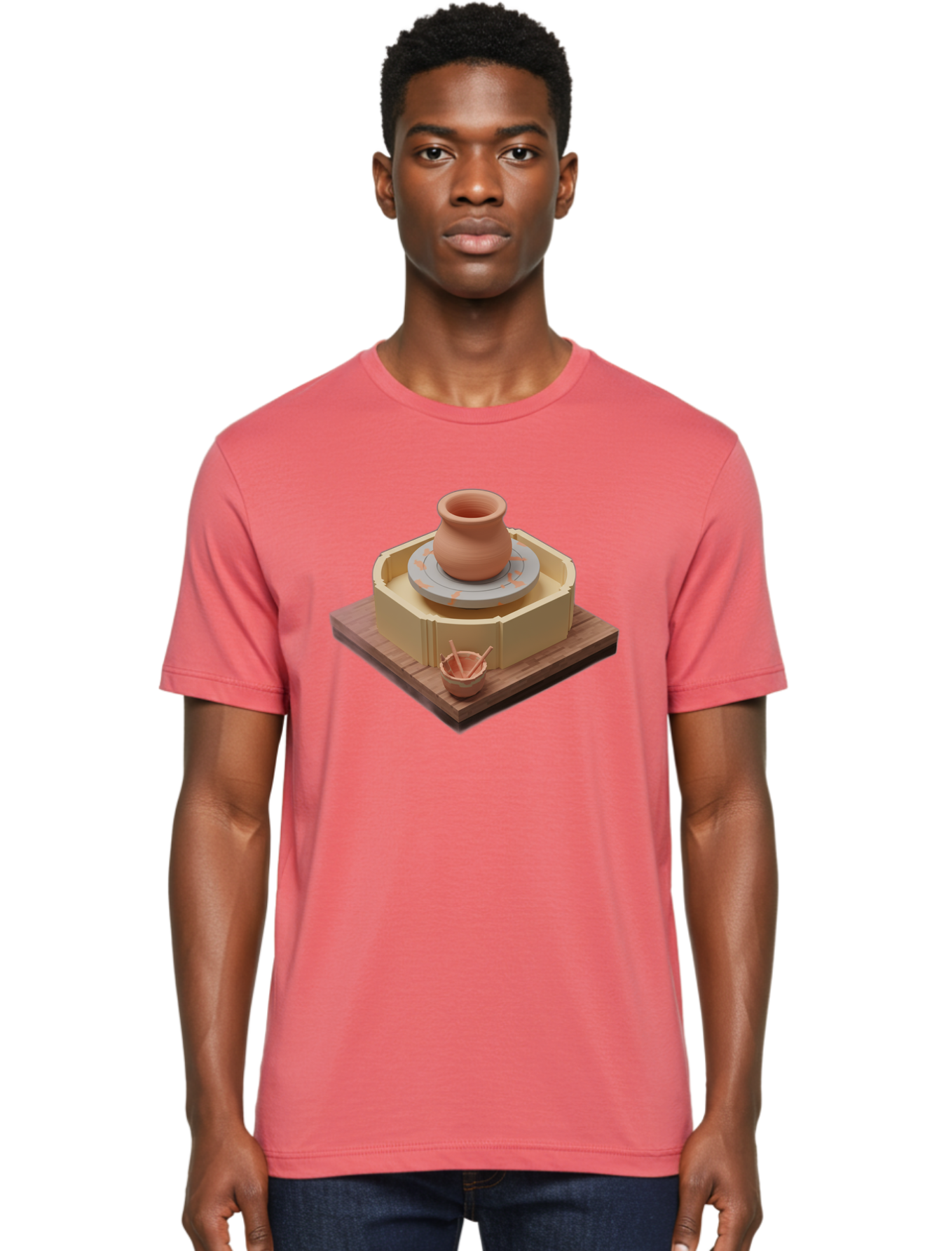 Potter-S-Wheel-7 Men'S Graphic Tee, 100% Cotton, Comfortable Casual Summer Wear, Machine Washable, Pottery Wheel, Clay Pot, Ceramics, Handmade, Artisanal, Creative Process, Pottery Tools, Wooden Base, 3D Rendering Bab238