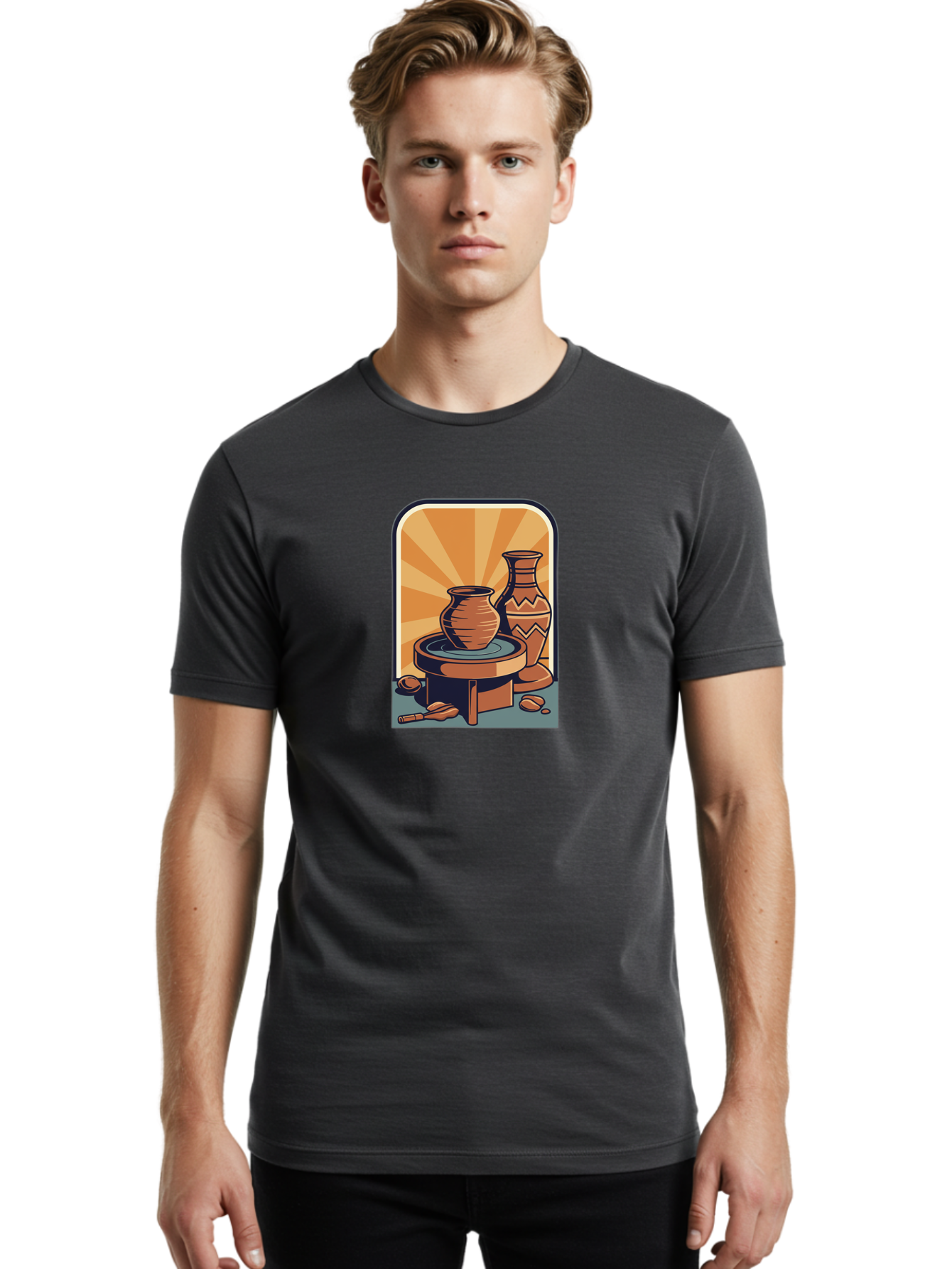 Potter-S-Wheel Men'S Graphic Tee, 100% Cotton, Comfortable Casual Summer Wear, Machine Washable, Pottery, Clay Pots, Ceramics, Creative Art, Potter'S Wheel, Artistic Expression, Craftsmanship, Handmade, Pottery Making, Clay Modeling Bab240