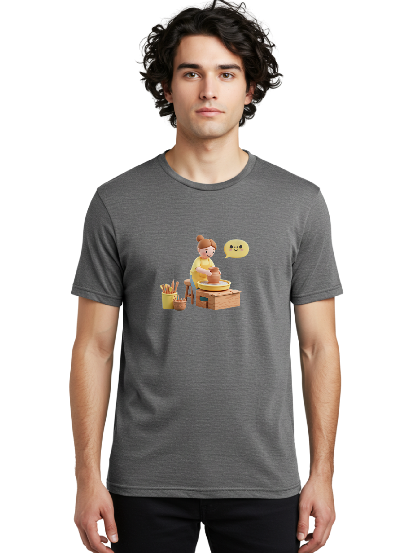 Potter Men'S Graphic Tee, 100% Cotton, Comfortable Casual Summer Wear, Machine Washable, Pottery Making, Ceramic Art, Potter'S Wheel, Creative Process, Pottery Tools, Craftsmanship, Clay Modeling, Happy Face, Creative Expression Bab241