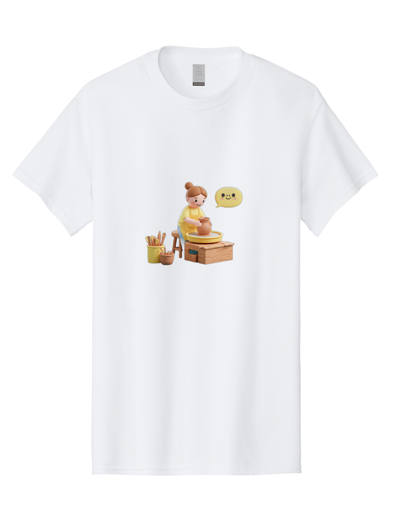 Potter Men'S Graphic Tee, 100% Cotton, Comfortable Casual Summer Wear, Machine Washable, Pottery Making, Ceramic Art, Potter'S Wheel, Creative Process, Pottery Tools, Craftsmanship, Clay Modeling, Happy Face, Creative Expression Bab241