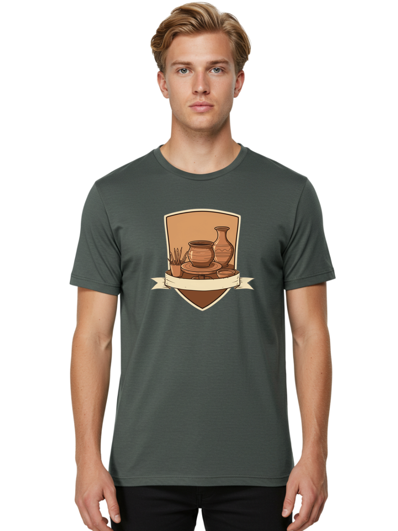 Pottery-1 Men'S Graphic Tee, 100% Cotton, Comfortable Casual Summer Wear, Machine Washable, Pottery, Ceramics, Clay, Handmade, Pottery Wheel, Vase, Pot, Artisanal, Craftsmanship, Earthy Tones, Decorative Art, Creative Expression Bab242