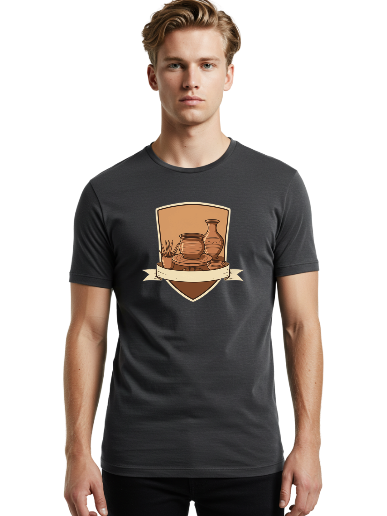 Pottery-1 Men'S Graphic Tee, 100% Cotton, Comfortable Casual Summer Wear, Machine Washable, Pottery, Ceramics, Clay, Handmade, Pottery Wheel, Vase, Pot, Artisanal, Craftsmanship, Earthy Tones, Decorative Art, Creative Expression Bab242