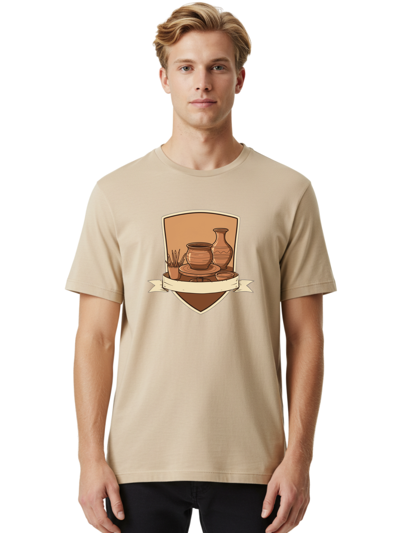 Pottery-1 Men'S Graphic Tee, 100% Cotton, Comfortable Casual Summer Wear, Machine Washable, Pottery, Ceramics, Clay, Handmade, Pottery Wheel, Vase, Pot, Artisanal, Craftsmanship, Earthy Tones, Decorative Art, Creative Expression Bab242