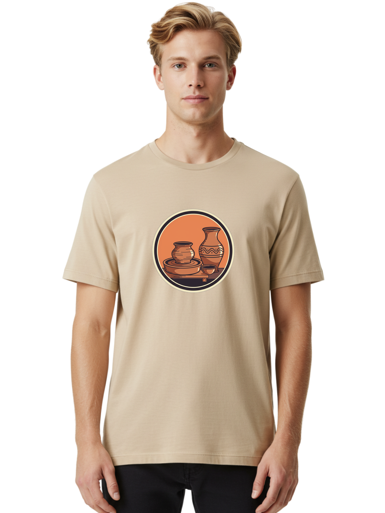 Pottery-2 Men'S Graphic Tee, 100% Cotton, Comfortable Casual Summer Wear, Machine Washable, Handmade Pottery, Clay Vessels, Ceramic Art, Terracotta Pots, Decorative Vase, Pottery Wheel, Traditional Crafts, Earthy Tones Bab243