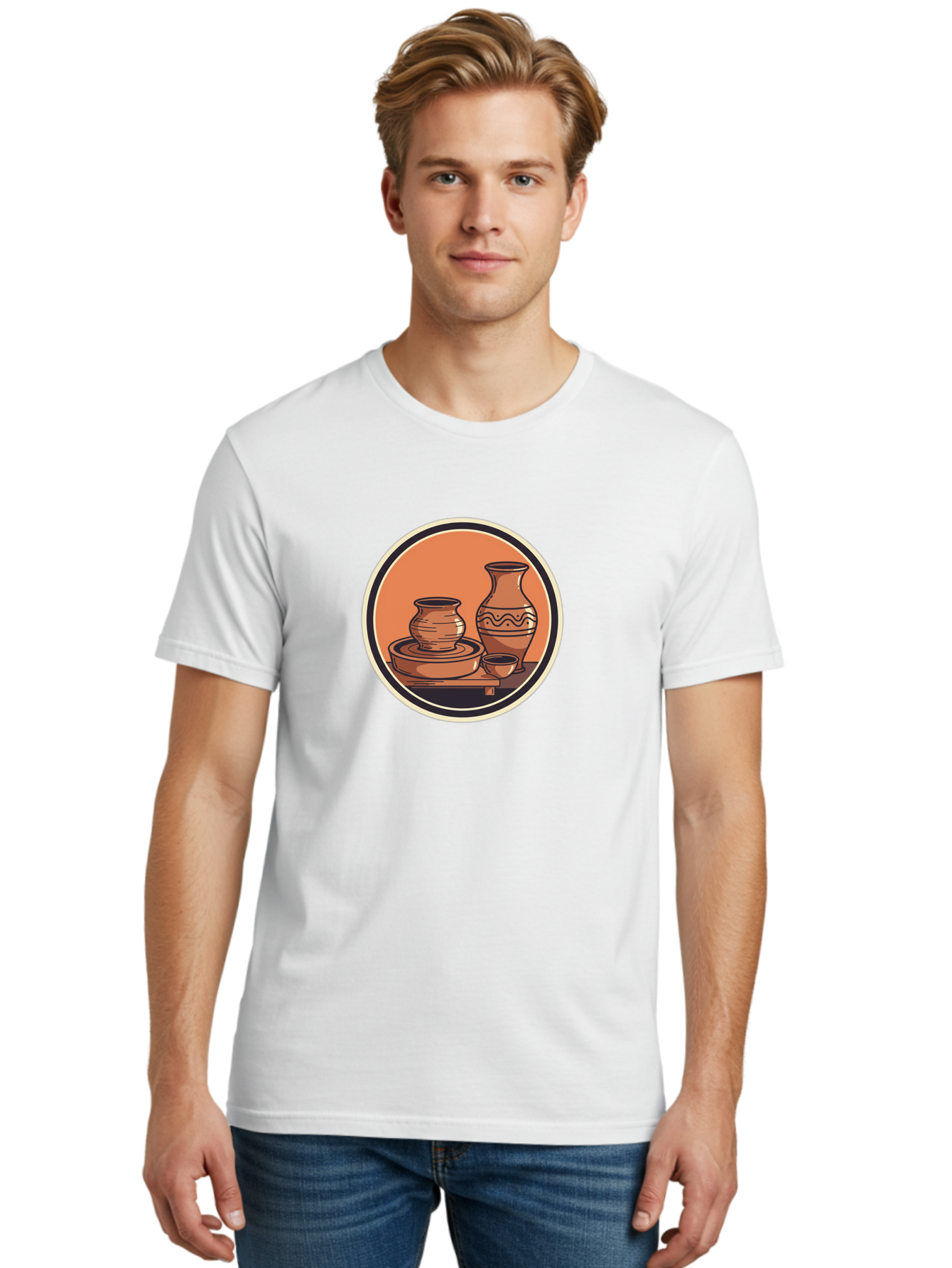 Pottery-2 Men'S Graphic Tee, 100% Cotton, Comfortable Casual Summer Wear, Machine Washable, Handmade Pottery, Clay Vessels, Ceramic Art, Terracotta Pots, Decorative Vase, Pottery Wheel, Traditional Crafts, Earthy Tones Bab243