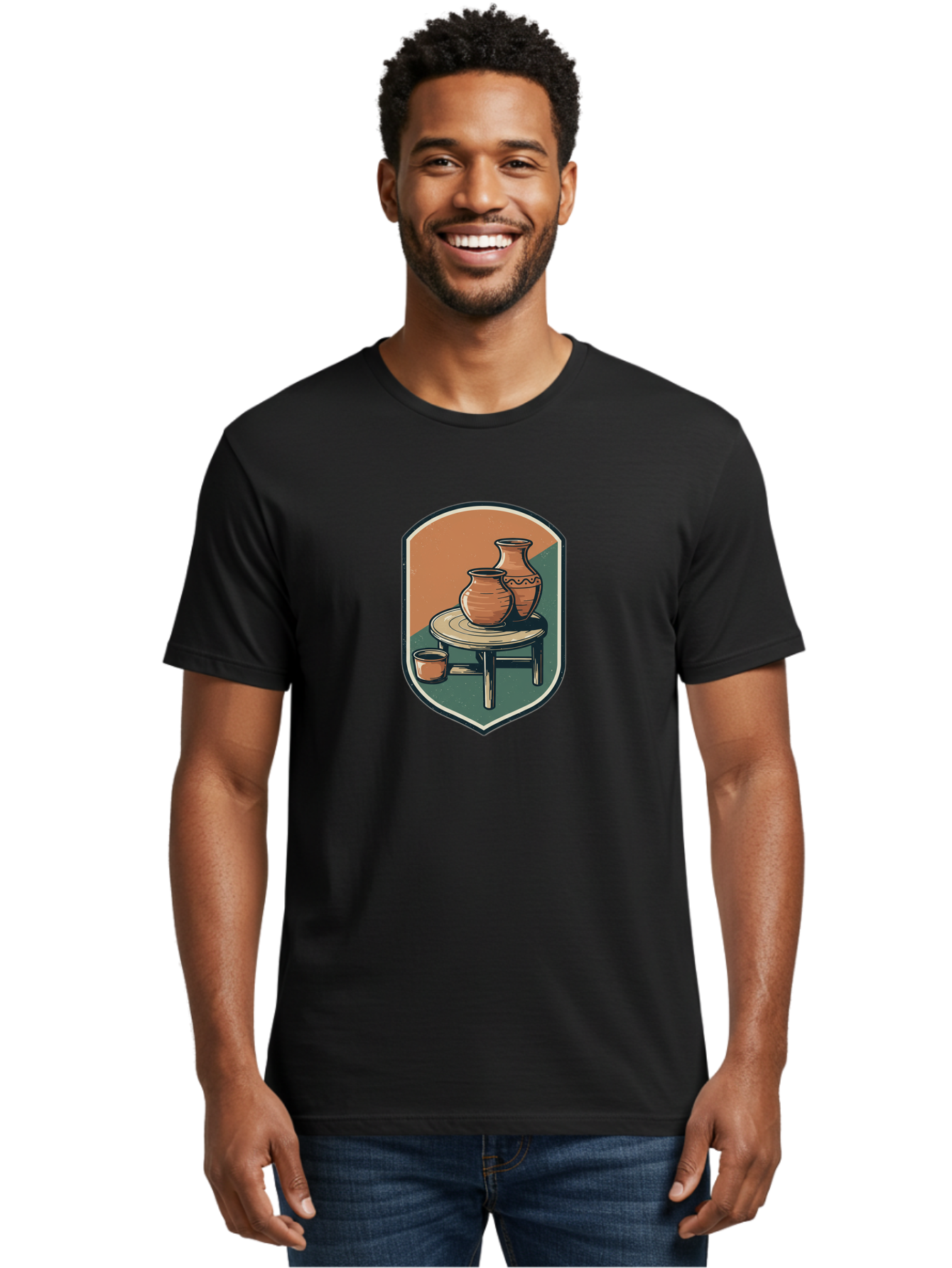 Pottery-On-Table Men'S Graphic Tee, 100% Cotton, Comfortable Casual Summer Wear, Machine Washable, Clay Pots, Earthy Tones, Ceramic Vases, Table Setting, Rustic Charm, Vintage Decor, Pottery, Traditional Craftsmanship, Handmade Ceramics Bab244