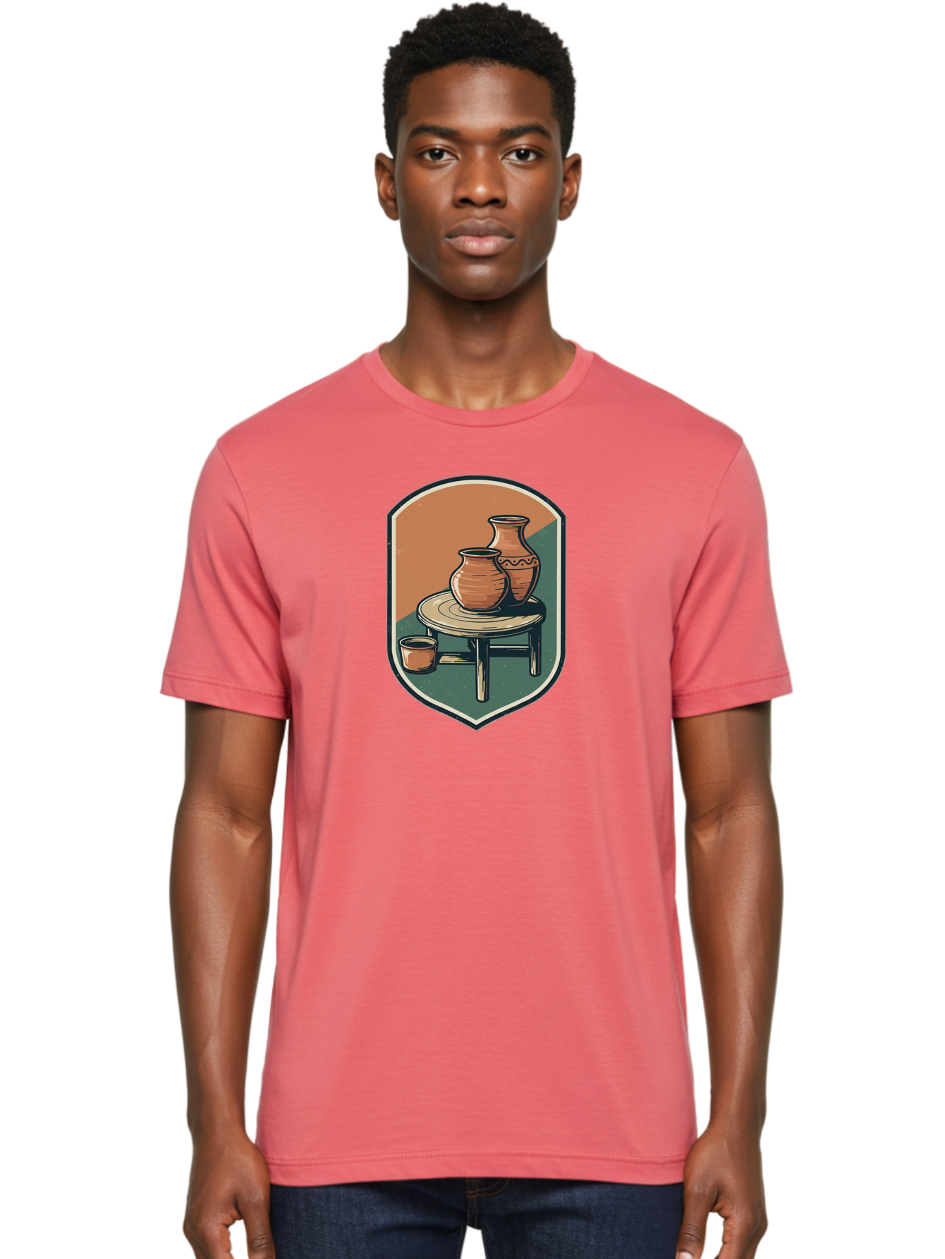 Pottery-On-Table Men'S Graphic Tee, 100% Cotton, Comfortable Casual Summer Wear, Machine Washable, Clay Pots, Earthy Tones, Ceramic Vases, Table Setting, Rustic Charm, Vintage Decor, Pottery, Traditional Craftsmanship, Handmade Ceramics Bab244
