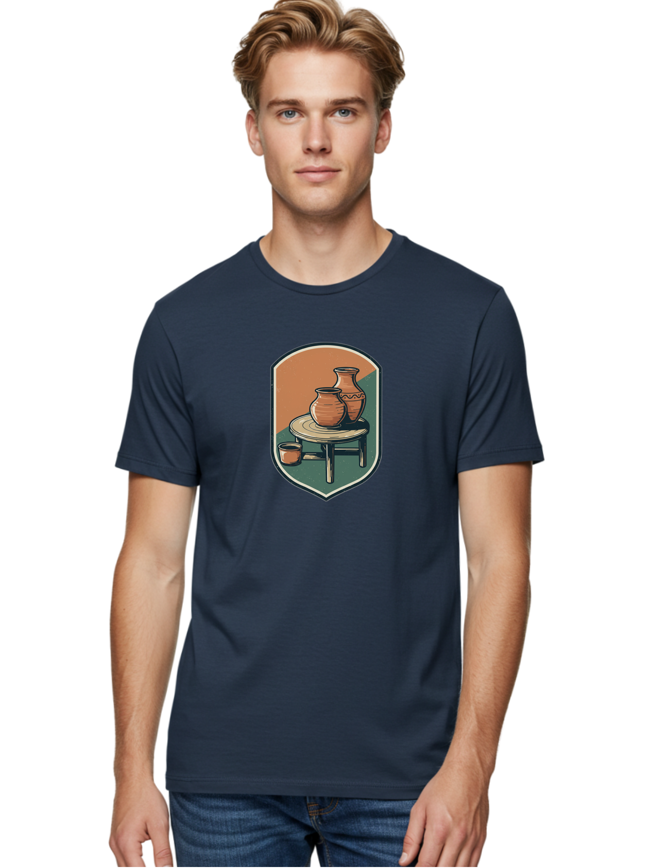 Pottery-On-Table Men'S Graphic Tee, 100% Cotton, Comfortable Casual Summer Wear, Machine Washable, Clay Pots, Earthy Tones, Ceramic Vases, Table Setting, Rustic Charm, Vintage Decor, Pottery, Traditional Craftsmanship, Handmade Ceramics Bab244
