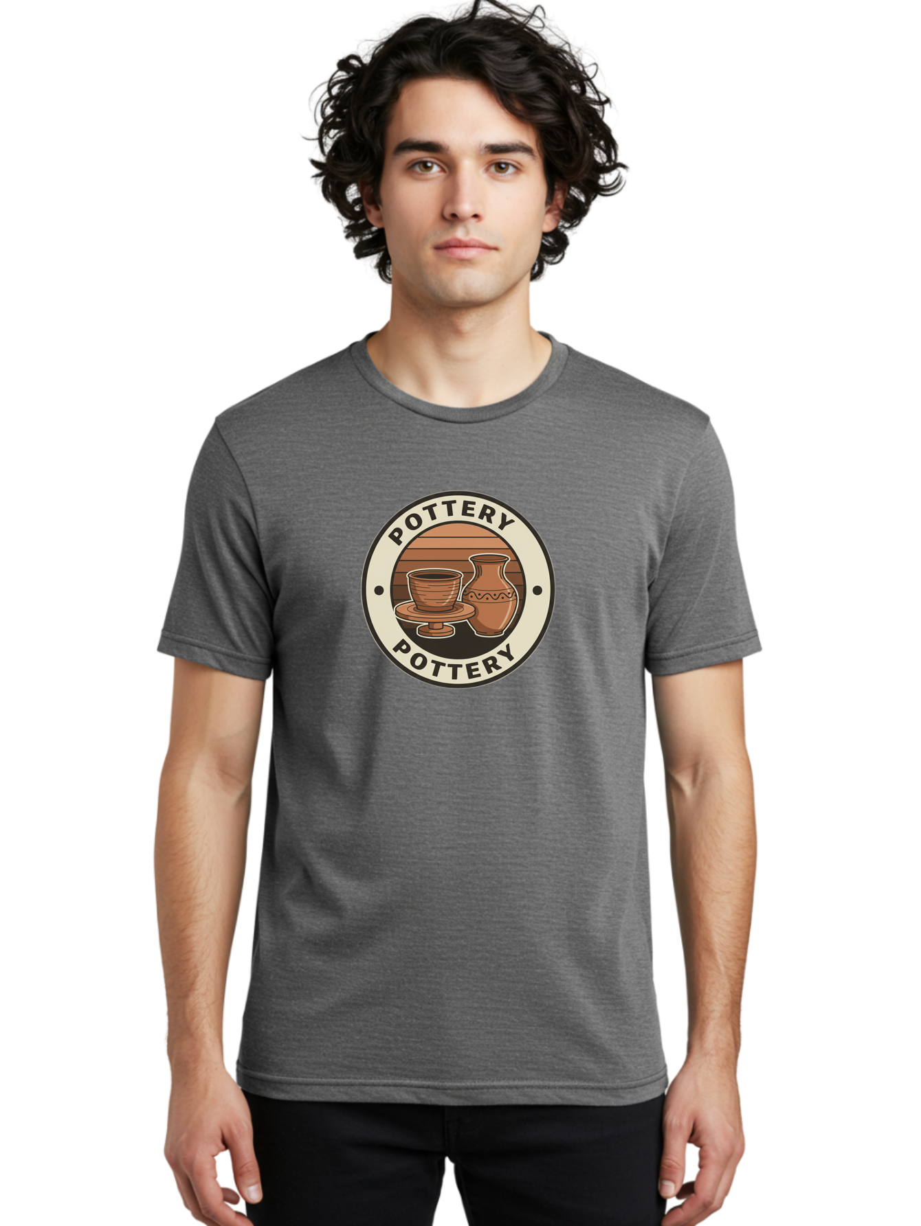 Pottery-Pottery Men'S Graphic Tee, 100% Cotton, Comfortable Casual Summer Wear, Machine Washable, Handmade Ceramics, Clay Pottery, Decorative Vases, Pottery Wheel, Ceramic Art, Brown Pottery, Pottery Designs, Handcrafted Pottery, Bab245