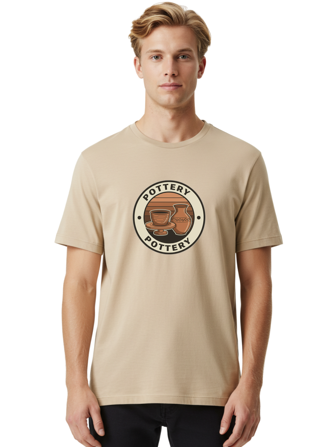 Pottery-Pottery Men'S Graphic Tee, 100% Cotton, Comfortable Casual Summer Wear, Machine Washable, Handmade Ceramics, Clay Pottery, Decorative Vases, Pottery Wheel, Ceramic Art, Brown Pottery, Pottery Designs, Handcrafted Pottery, Bab245