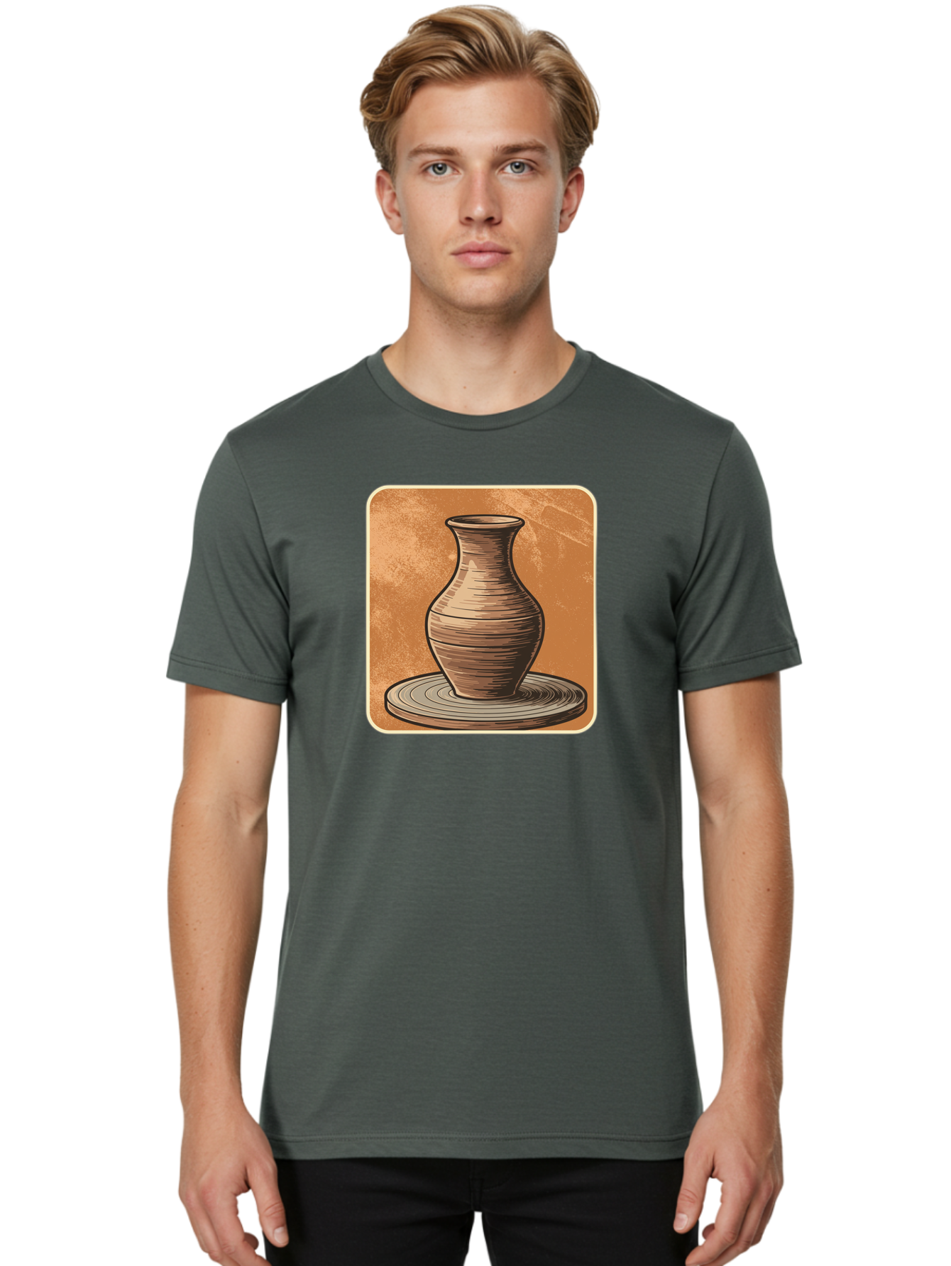 Pottery-Vase Men'S Graphic Tee, 100% Cotton, Comfortable Casual Summer Wear, Machine Washable, Pottery Wheel, Clay Vase, Handmade Ceramics, Artisanal Craftsmanship, Traditional Pottery, Earthenware, Terracotta, Pottery Making, Clay Modeling, Bab246
