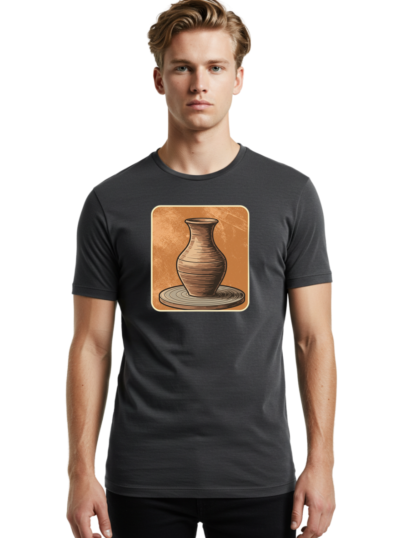 Pottery-Vase Men'S Graphic Tee, 100% Cotton, Comfortable Casual Summer Wear, Machine Washable, Pottery Wheel, Clay Vase, Handmade Ceramics, Artisanal Craftsmanship, Traditional Pottery, Earthenware, Terracotta, Pottery Making, Clay Modeling, Bab246