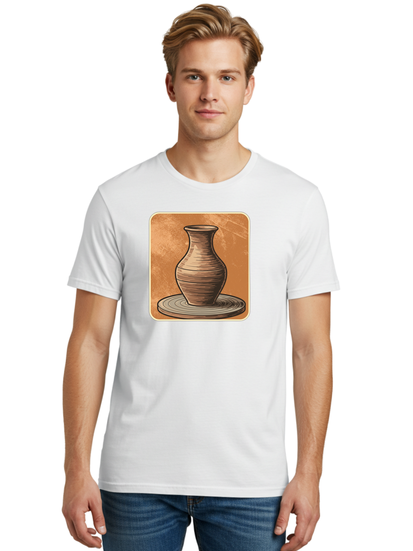 Pottery-Vase Men'S Graphic Tee, 100% Cotton, Comfortable Casual Summer Wear, Machine Washable, Pottery Wheel, Clay Vase, Handmade Ceramics, Artisanal Craftsmanship, Traditional Pottery, Earthenware, Terracotta, Pottery Making, Clay Modeling, Bab246