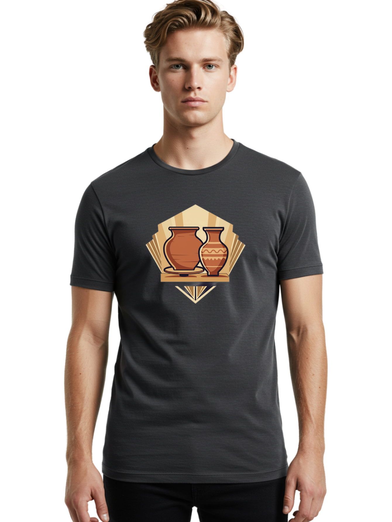 Pottery-Vases-1 Men'S Graphic Tee, 100% Cotton, Comfortable Casual Summer Wear, Machine Washable, Clay Pottery, Terracotta Vases, Decorative Pots, Traditional Ceramics, Handcrafted Art, Earthy Tones, Cultural Heritage, Artisanal Craftsmanship Bab247