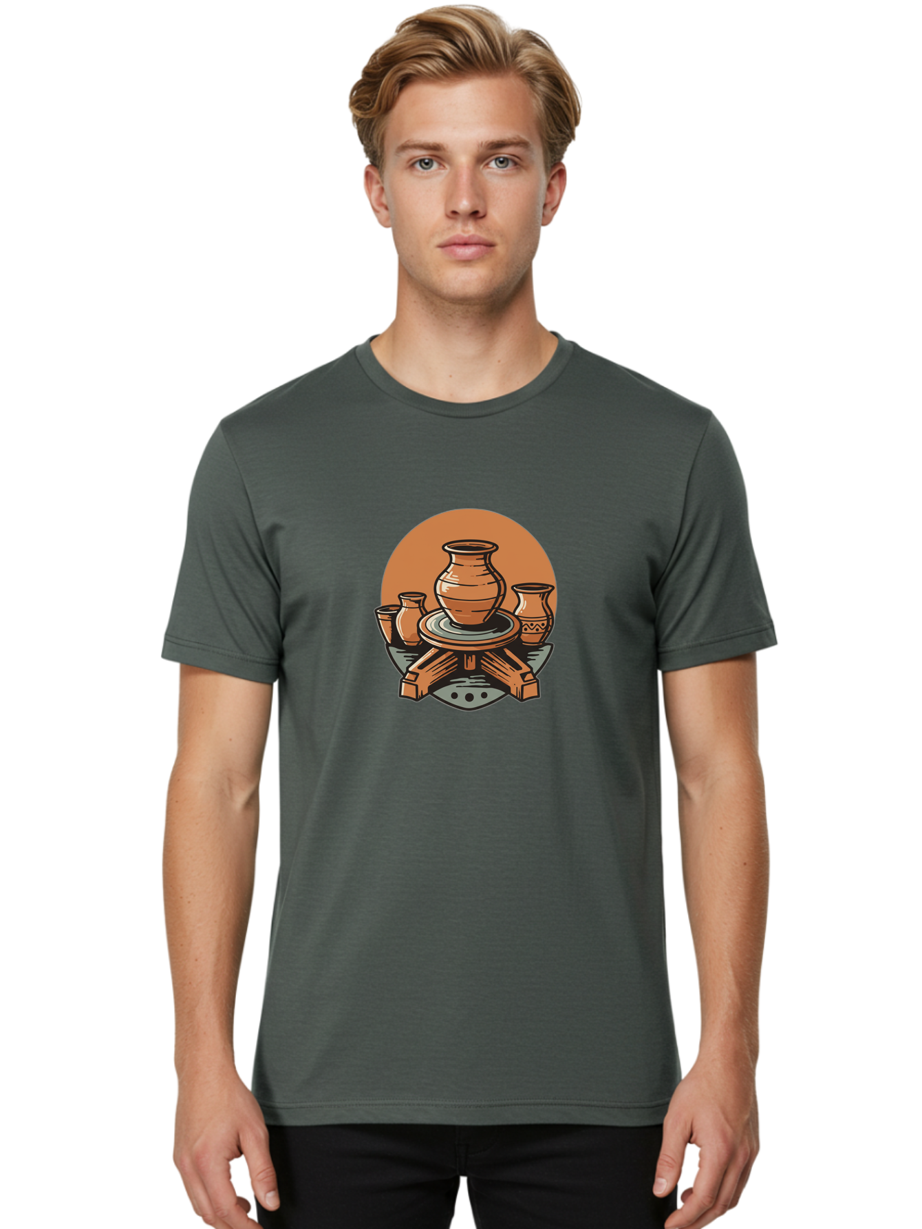 Pottery-Wheel-1 Men'S Graphic Tee, 100% Cotton, Comfortable Casual Summer Wear, Machine Washable, Pottery Wheel, Clay Pot, Ceramic Art, Handmade Crafts, Traditional Pottery, Potter'S Wheel In Action, Clay Modeling, Artisanal Crafts Bab249