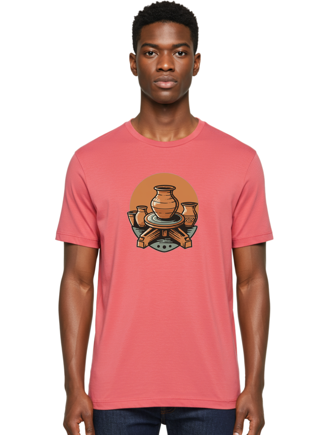 Pottery-Wheel-1 Men'S Graphic Tee, 100% Cotton, Comfortable Casual Summer Wear, Machine Washable, Pottery Wheel, Clay Pot, Ceramic Art, Handmade Crafts, Traditional Pottery, Potter'S Wheel In Action, Clay Modeling, Artisanal Crafts Bab249