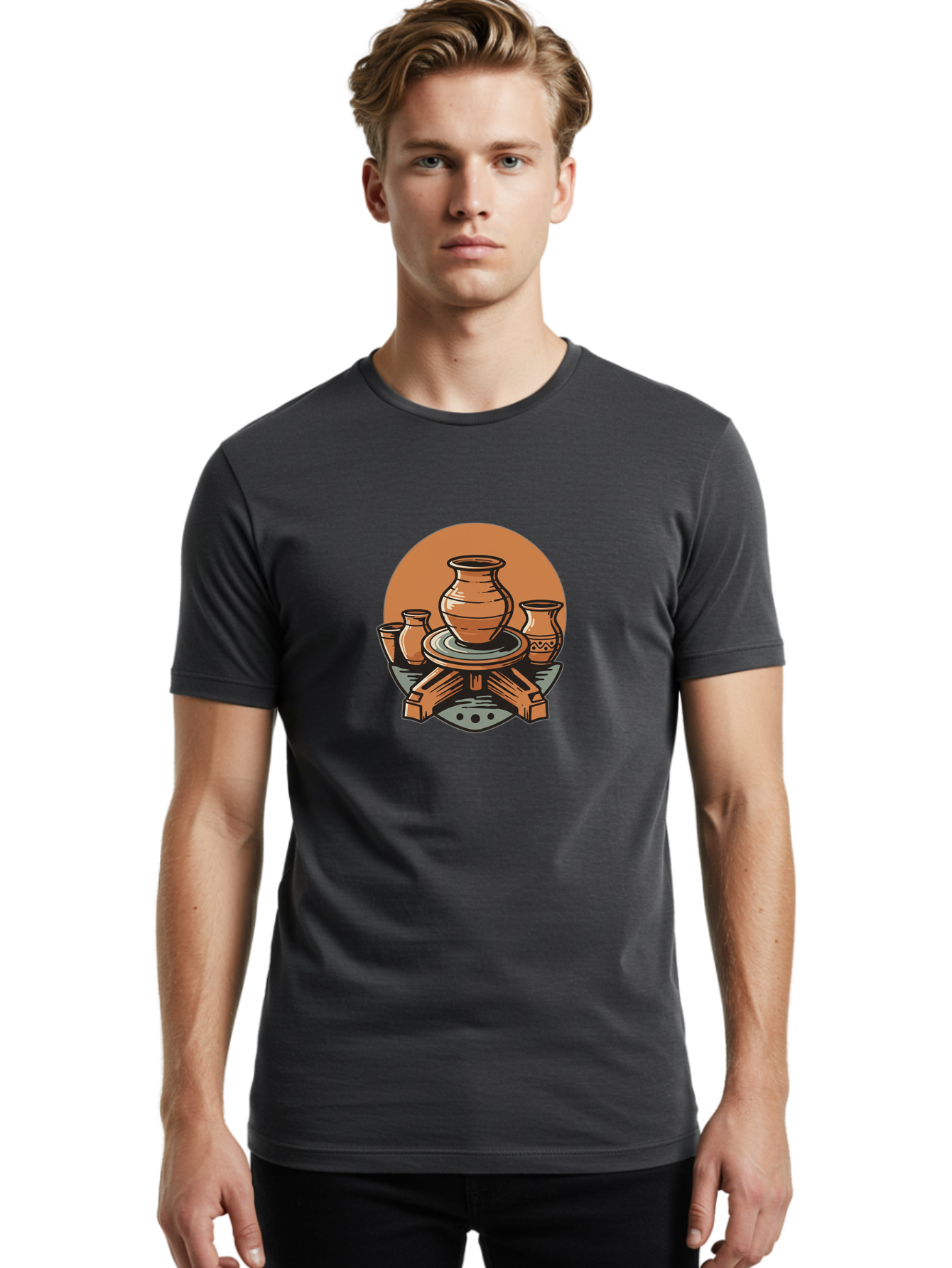 Pottery-Wheel-1 Men'S Graphic Tee, 100% Cotton, Comfortable Casual Summer Wear, Machine Washable, Pottery Wheel, Clay Pot, Ceramic Art, Handmade Crafts, Traditional Pottery, Potter'S Wheel In Action, Clay Modeling, Artisanal Crafts Bab249