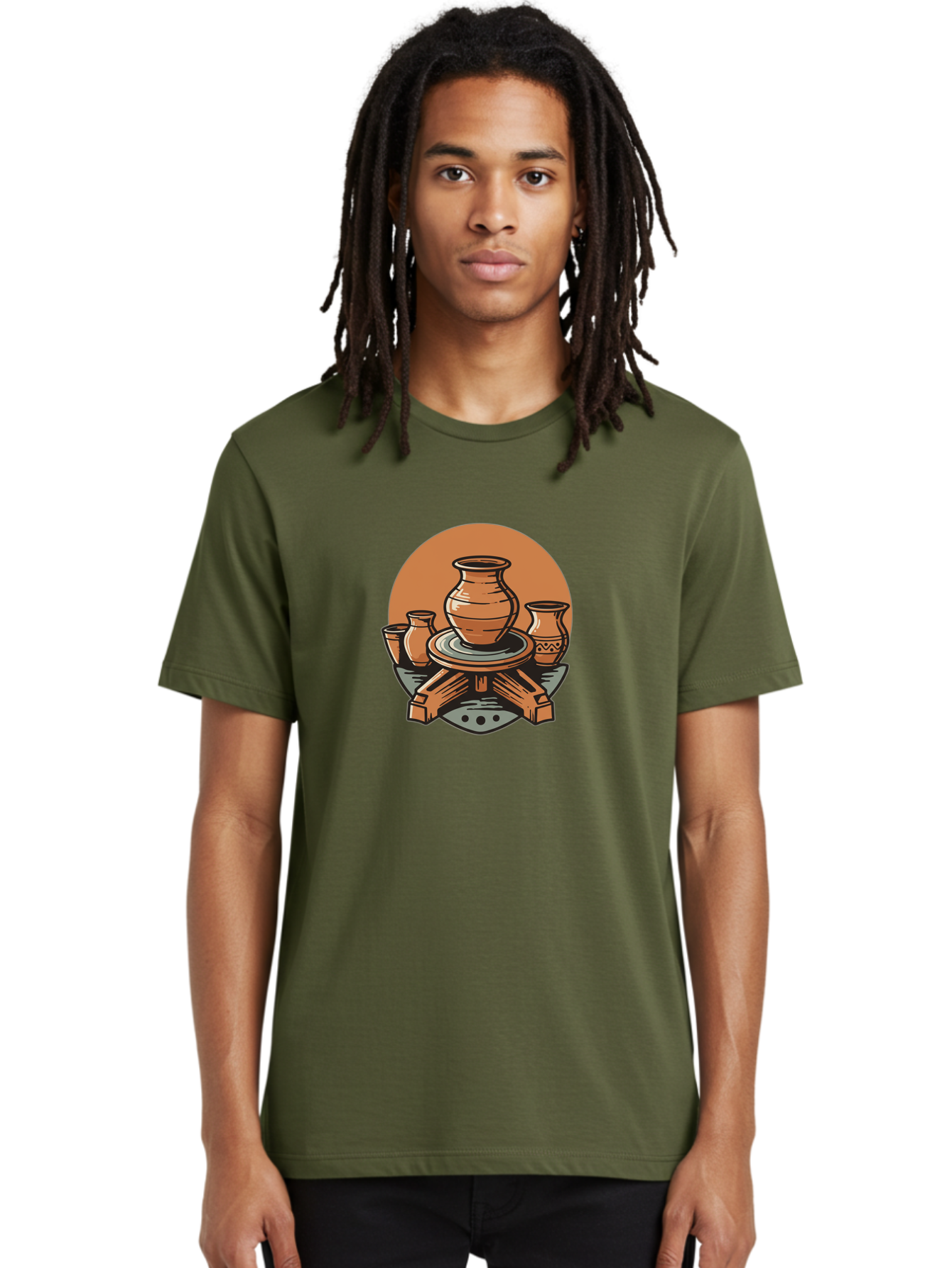 Pottery-Wheel-1 Men'S Graphic Tee, 100% Cotton, Comfortable Casual Summer Wear, Machine Washable, Pottery Wheel, Clay Pot, Ceramic Art, Handmade Crafts, Traditional Pottery, Potter'S Wheel In Action, Clay Modeling, Artisanal Crafts Bab249