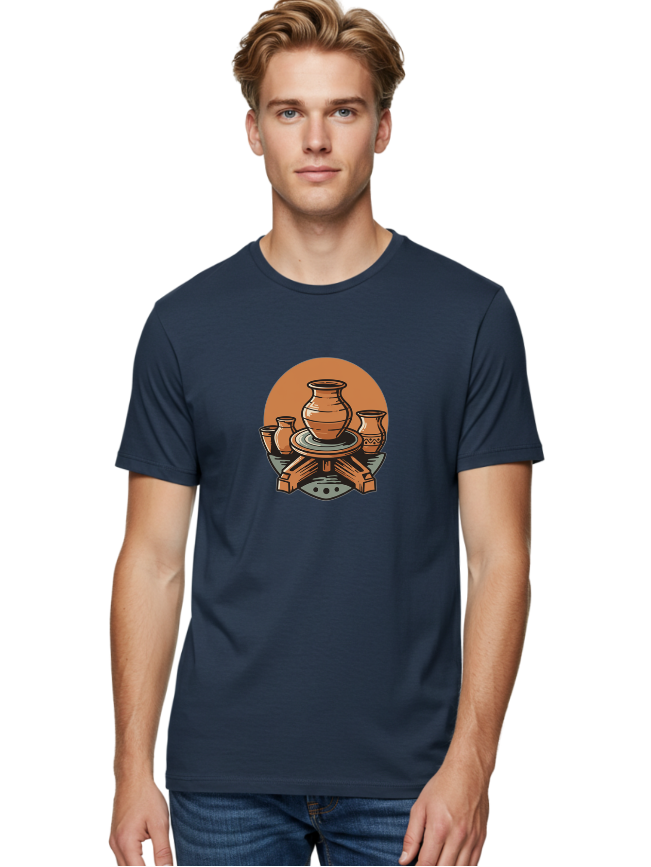 Pottery-Wheel-1 Men'S Graphic Tee, 100% Cotton, Comfortable Casual Summer Wear, Machine Washable, Pottery Wheel, Clay Pot, Ceramic Art, Handmade Crafts, Traditional Pottery, Potter'S Wheel In Action, Clay Modeling, Artisanal Crafts Bab249
