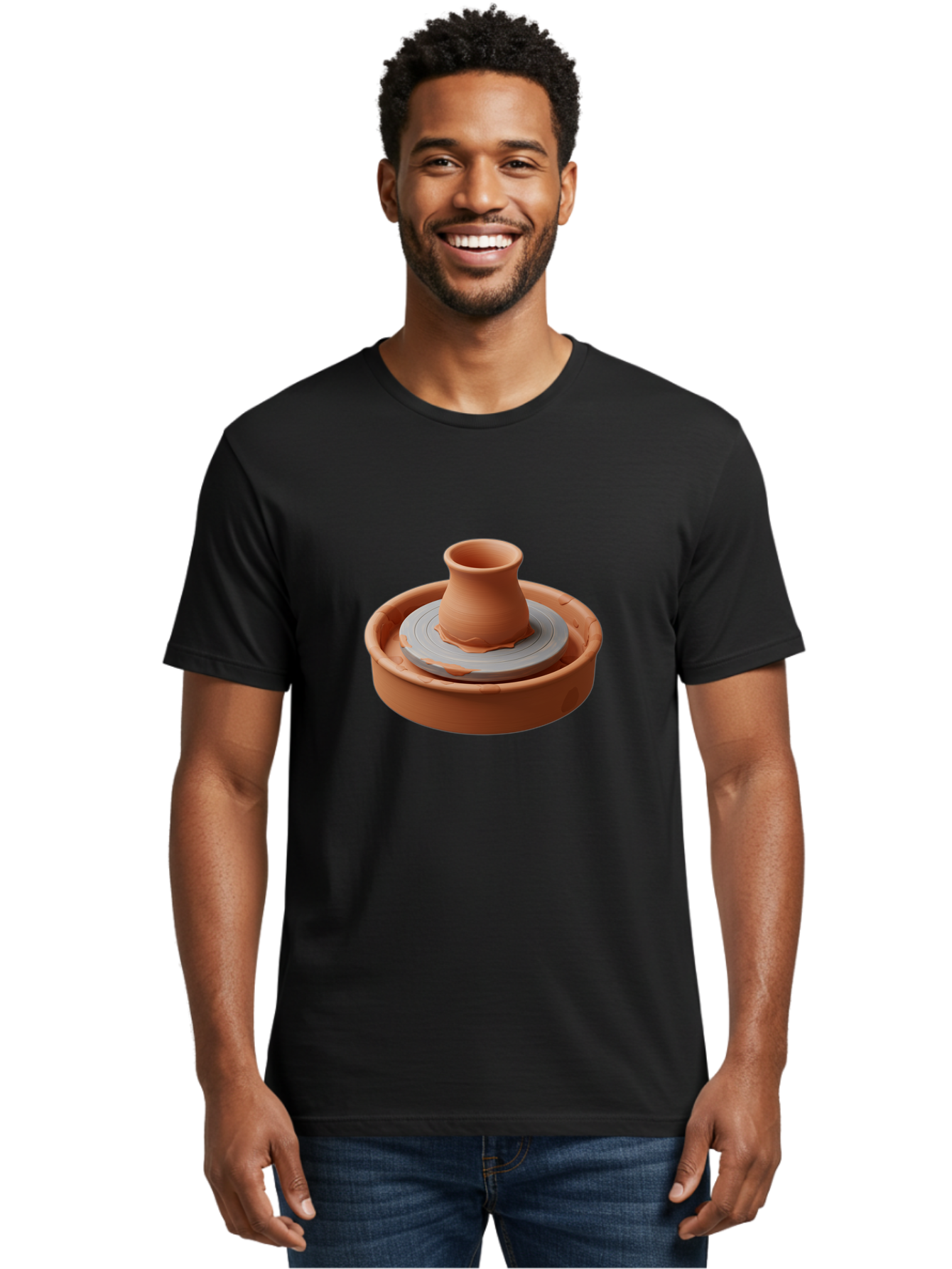 Pottery-Wheel-Clay-Pot Men'S Graphic Tee, 100% Cotton, Comfortable Casual Summer Wear, Machine Washable, Pottery Wheel, Clay Pot, Ceramics, Handmade, Craftsmanship, Creative Process, Clay Modeling, Artisanal, Pottery Making, Terracotta, Bab253