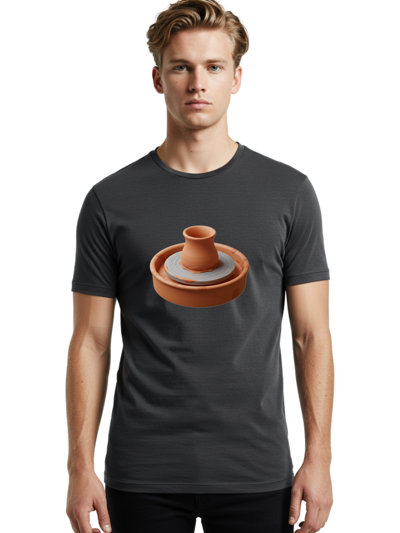 Pottery-Wheel-Clay-Pot Men'S Graphic Tee, 100% Cotton, Comfortable Casual Summer Wear, Machine Washable, Pottery Wheel, Clay Pot, Ceramics, Handmade, Craftsmanship, Creative Process, Clay Modeling, Artisanal, Pottery Making, Terracotta, Bab253
