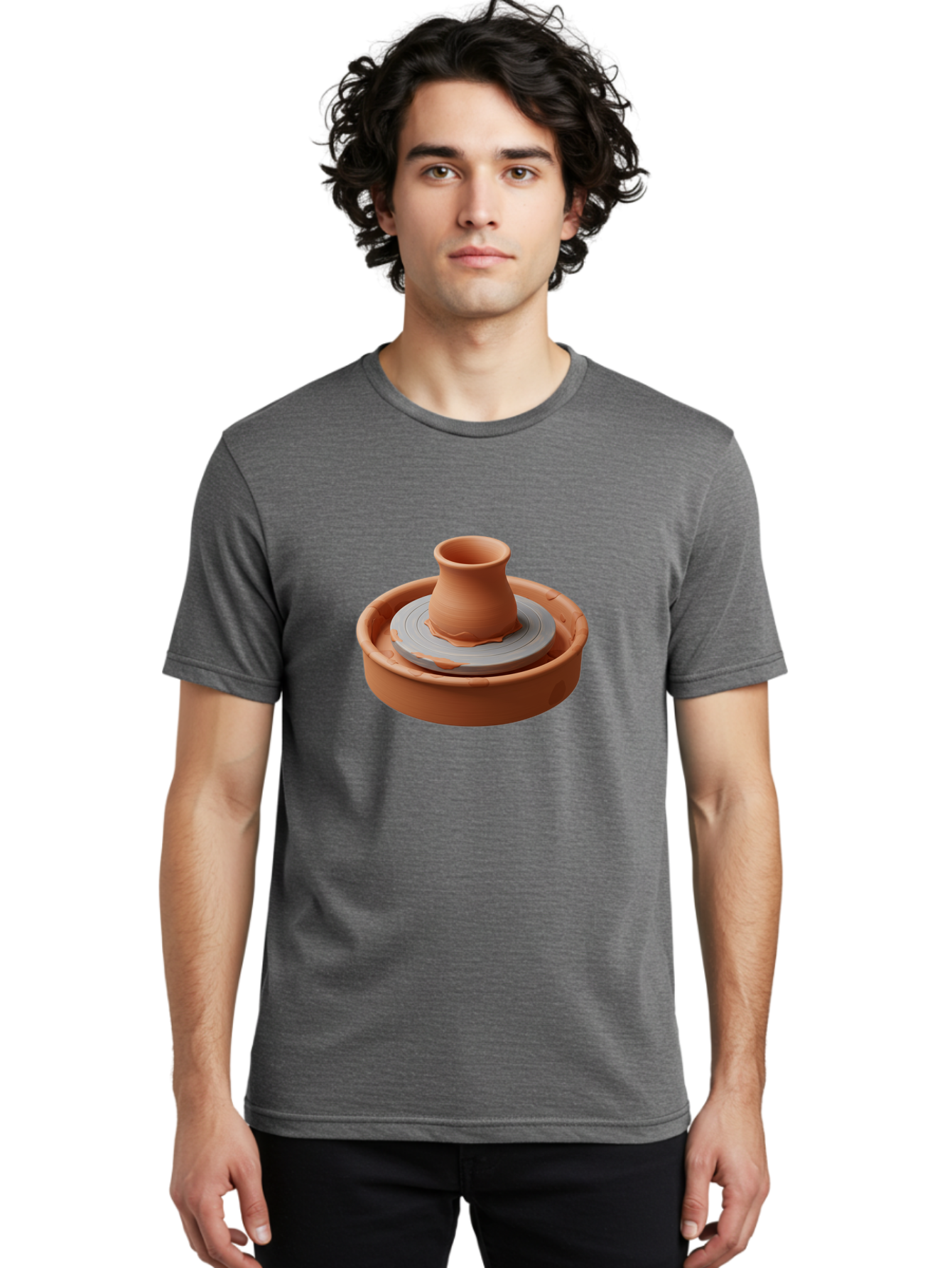 Pottery-Wheel-Clay-Pot Men'S Graphic Tee, 100% Cotton, Comfortable Casual Summer Wear, Machine Washable, Pottery Wheel, Clay Pot, Ceramics, Handmade, Craftsmanship, Creative Process, Clay Modeling, Artisanal, Pottery Making, Terracotta, Bab253