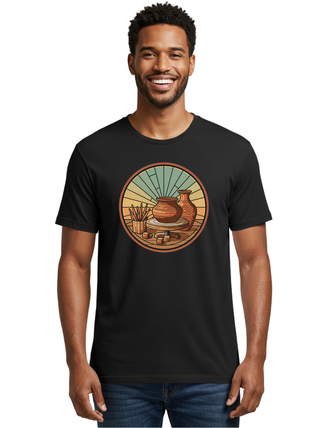 Pottery-Wheel-Illustration Men'S Graphic Tee, 100% Cotton, Comfortable Casual Summer Wear, Machine Washable, Clay Pot On Pottery Wheel, Ceramic Art, Handmade Pottery, Pottery Tools, Clay Vase, Decorative Ceramics, Artisanal Craftsmanship, Bab254