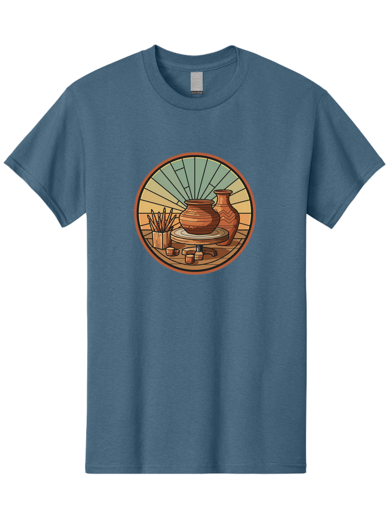 Pottery-Wheel-Illustration Men'S Graphic Tee, 100% Cotton, Comfortable Casual Summer Wear, Machine Washable, Clay Pot On Pottery Wheel, Ceramic Art, Handmade Pottery, Pottery Tools, Clay Vase, Decorative Ceramics, Artisanal Craftsmanship, Bab254