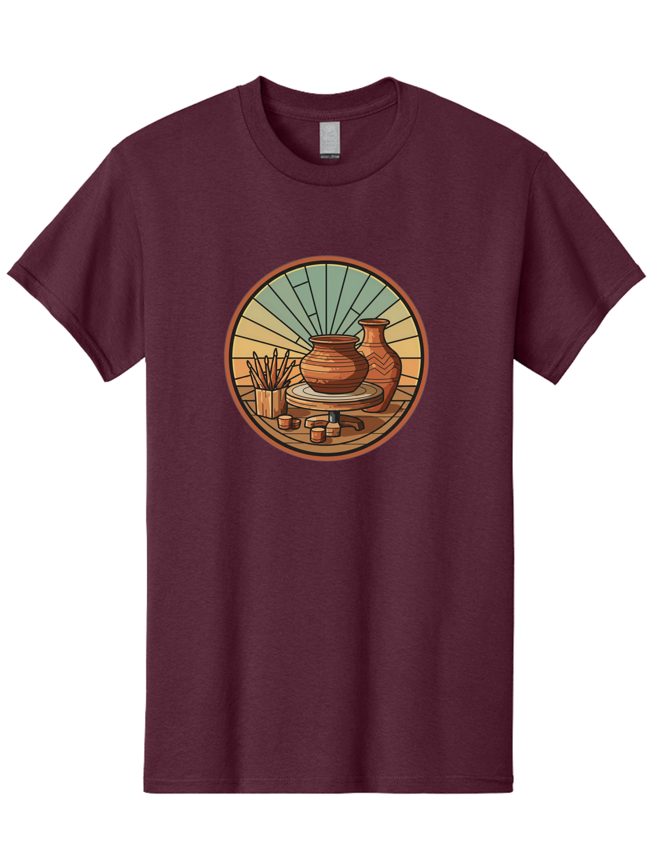 Pottery-Wheel-Illustration Men'S Graphic Tee, 100% Cotton, Comfortable Casual Summer Wear, Machine Washable, Clay Pot On Pottery Wheel, Ceramic Art, Handmade Pottery, Pottery Tools, Clay Vase, Decorative Ceramics, Artisanal Craftsmanship, Bab254