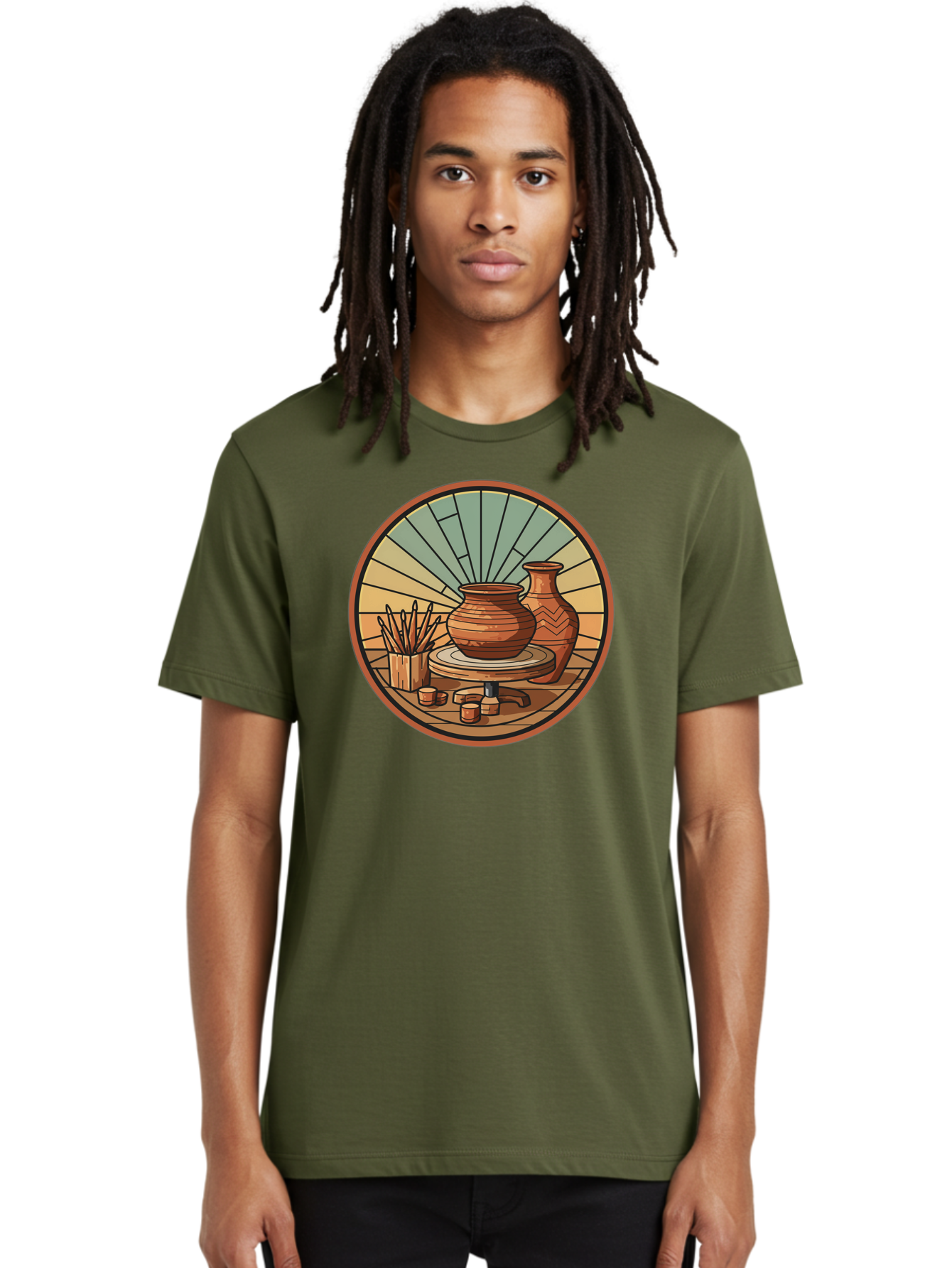 Pottery-Wheel-Illustration Men'S Graphic Tee, 100% Cotton, Comfortable Casual Summer Wear, Machine Washable, Clay Pot On Pottery Wheel, Ceramic Art, Handmade Pottery, Pottery Tools, Clay Vase, Decorative Ceramics, Artisanal Craftsmanship, Bab254