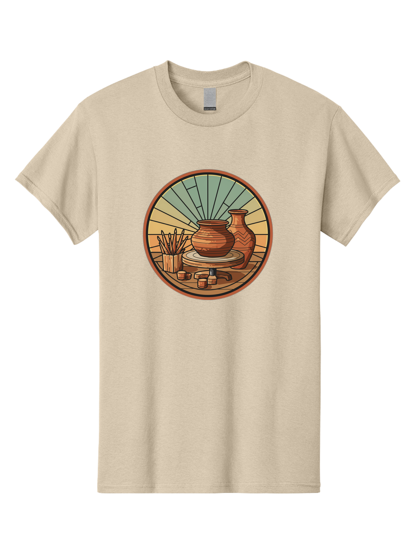 Pottery-Wheel-Illustration Men'S Graphic Tee, 100% Cotton, Comfortable Casual Summer Wear, Machine Washable, Clay Pot On Pottery Wheel, Ceramic Art, Handmade Pottery, Pottery Tools, Clay Vase, Decorative Ceramics, Artisanal Craftsmanship, Bab254