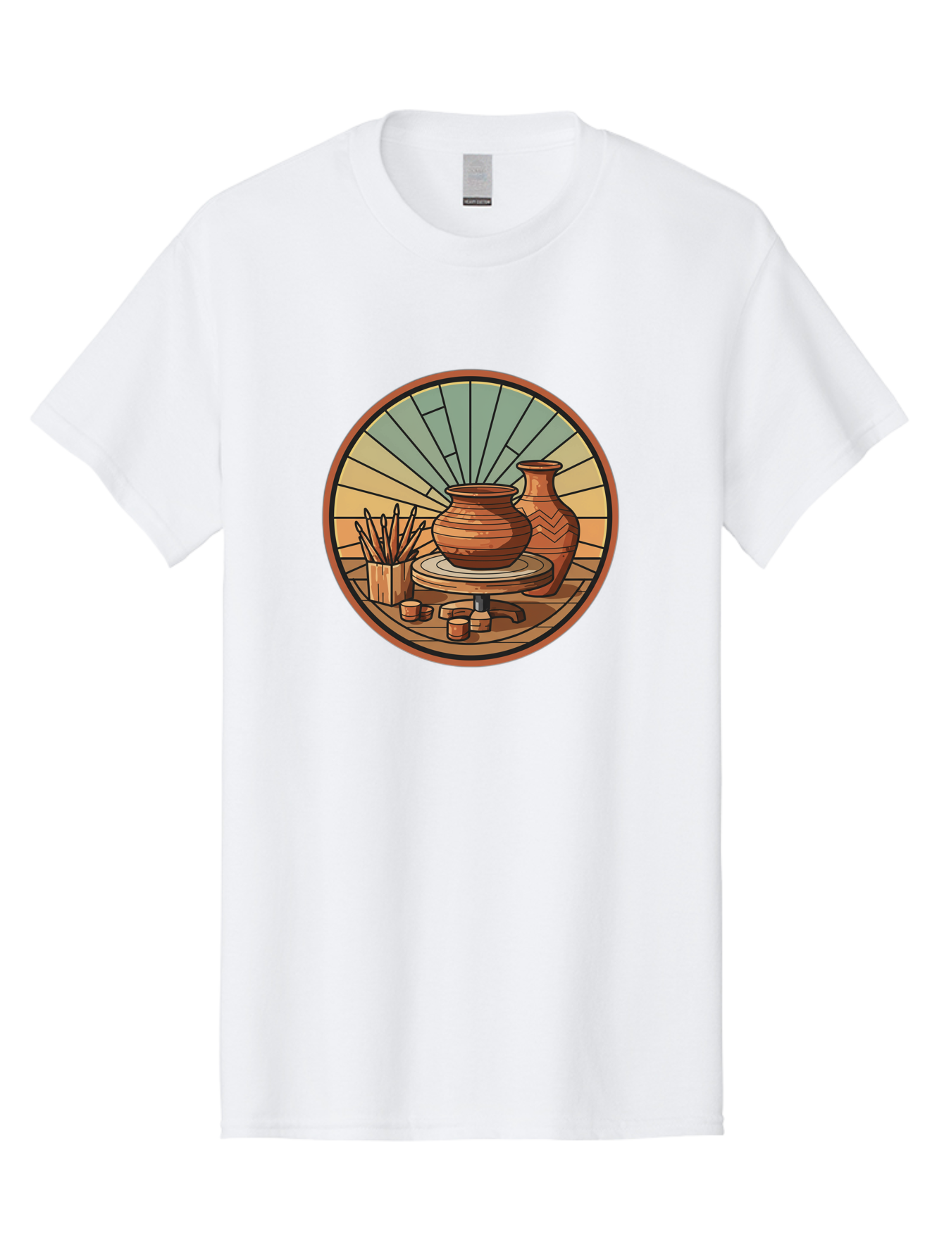 Pottery-Wheel-Illustration Men'S Graphic Tee, 100% Cotton, Comfortable Casual Summer Wear, Machine Washable, Clay Pot On Pottery Wheel, Ceramic Art, Handmade Pottery, Pottery Tools, Clay Vase, Decorative Ceramics, Artisanal Craftsmanship, Bab254