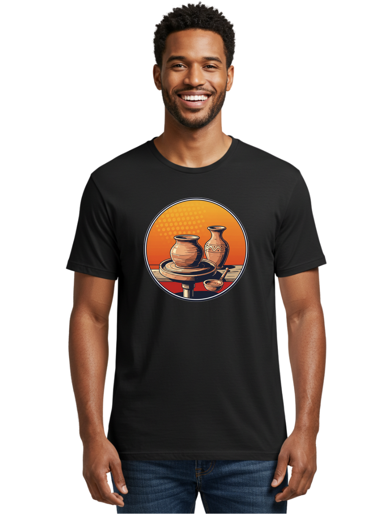 Pottery-Wheel Men'S Graphic Tee, 100% Cotton, Comfortable Casual Summer Wear, Machine Washable, Pottery Wheel, Clay Pot, Handmade Ceramics, Pottery Tools, Creative Process, Ceramic Art, Traditional Craftsmanship, Artisanal Pottery Bab255