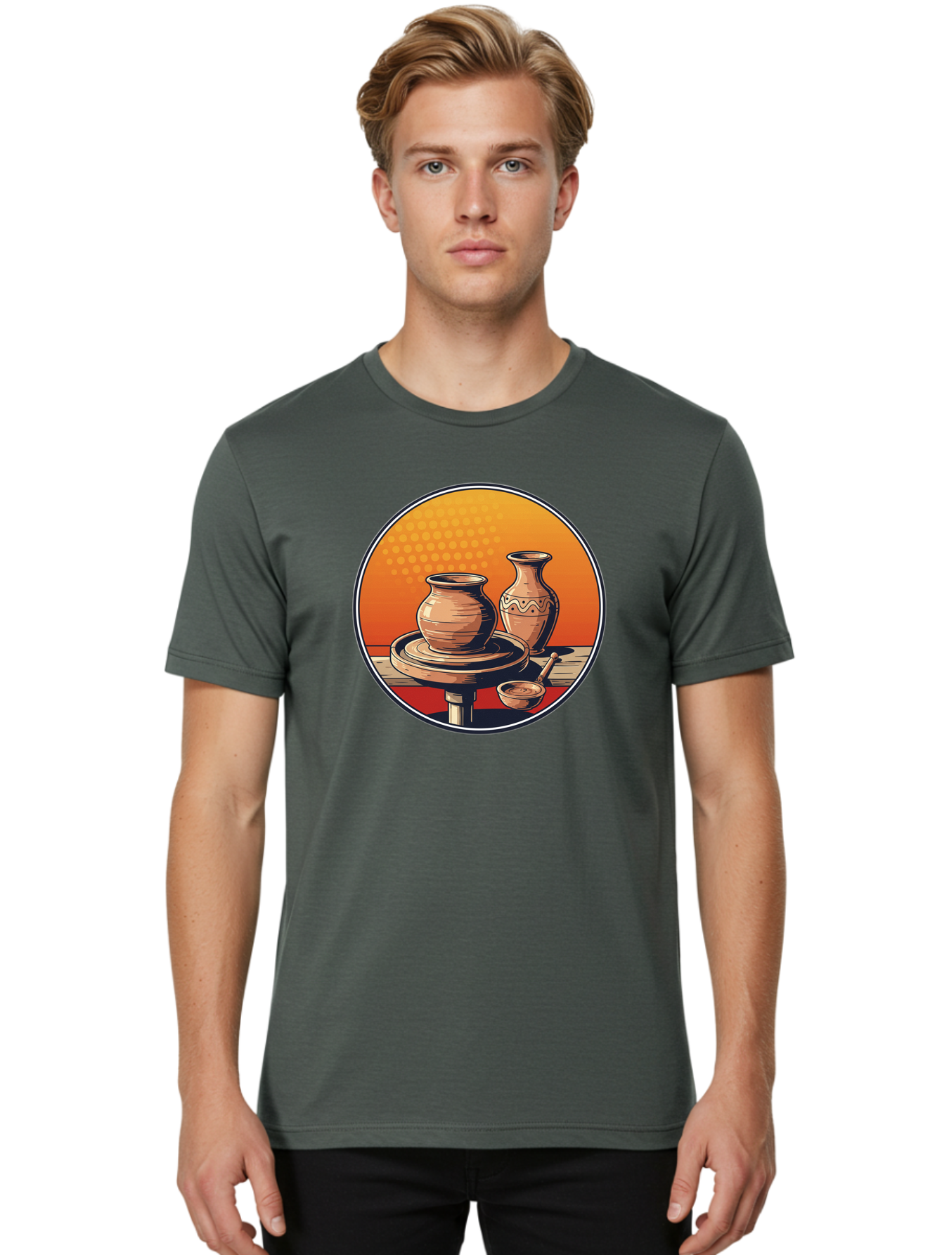Pottery-Wheel Men'S Graphic Tee, 100% Cotton, Comfortable Casual Summer Wear, Machine Washable, Pottery Wheel, Clay Pot, Handmade Ceramics, Pottery Tools, Creative Process, Ceramic Art, Traditional Craftsmanship, Artisanal Pottery Bab255
