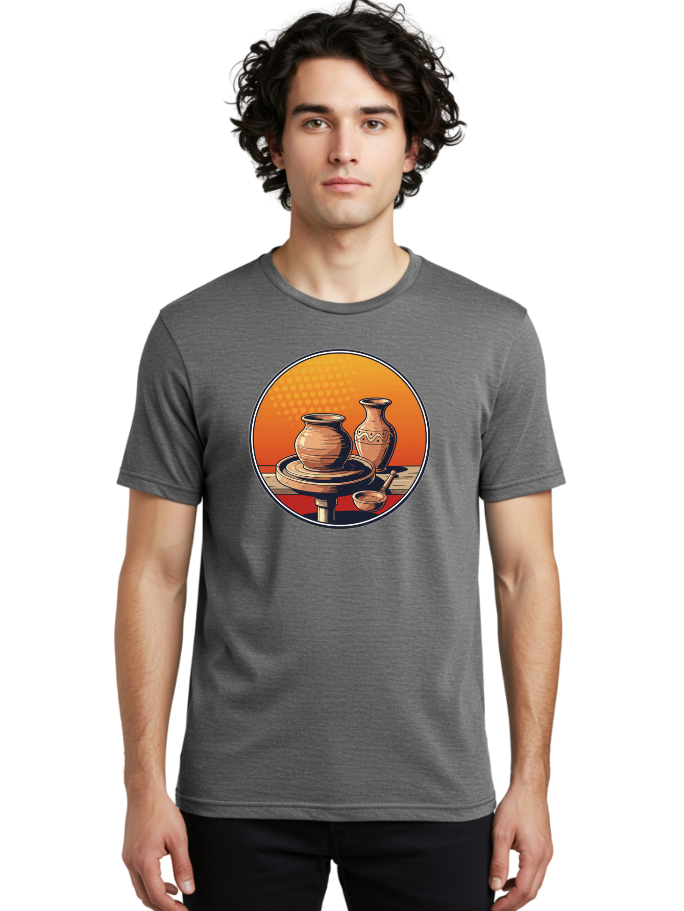 Pottery-Wheel Men'S Graphic Tee, 100% Cotton, Comfortable Casual Summer Wear, Machine Washable, Pottery Wheel, Clay Pot, Handmade Ceramics, Pottery Tools, Creative Process, Ceramic Art, Traditional Craftsmanship, Artisanal Pottery Bab255