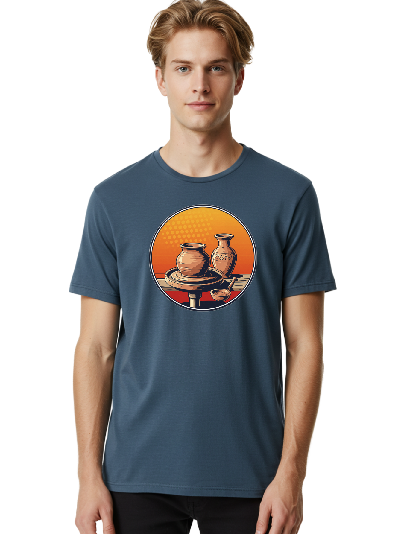 Pottery-Wheel Men'S Graphic Tee, 100% Cotton, Comfortable Casual Summer Wear, Machine Washable, Pottery Wheel, Clay Pot, Handmade Ceramics, Pottery Tools, Creative Process, Ceramic Art, Traditional Craftsmanship, Artisanal Pottery Bab255