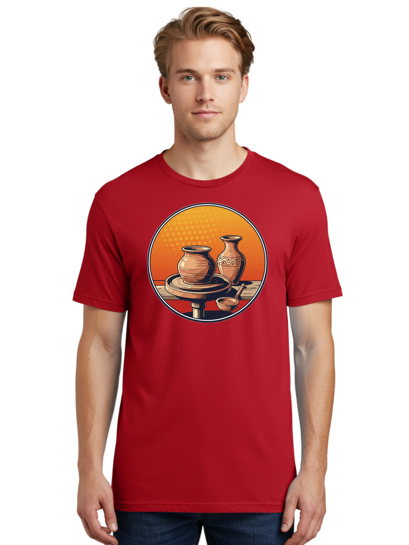 Pottery-Wheel Men'S Graphic Tee, 100% Cotton, Comfortable Casual Summer Wear, Machine Washable, Pottery Wheel, Clay Pot, Handmade Ceramics, Pottery Tools, Creative Process, Ceramic Art, Traditional Craftsmanship, Artisanal Pottery Bab255