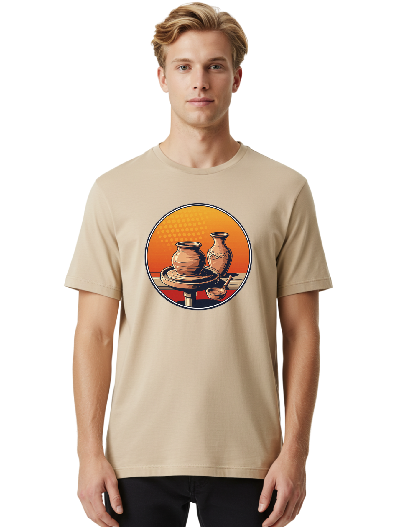 Pottery-Wheel Men'S Graphic Tee, 100% Cotton, Comfortable Casual Summer Wear, Machine Washable, Pottery Wheel, Clay Pot, Handmade Ceramics, Pottery Tools, Creative Process, Ceramic Art, Traditional Craftsmanship, Artisanal Pottery Bab255