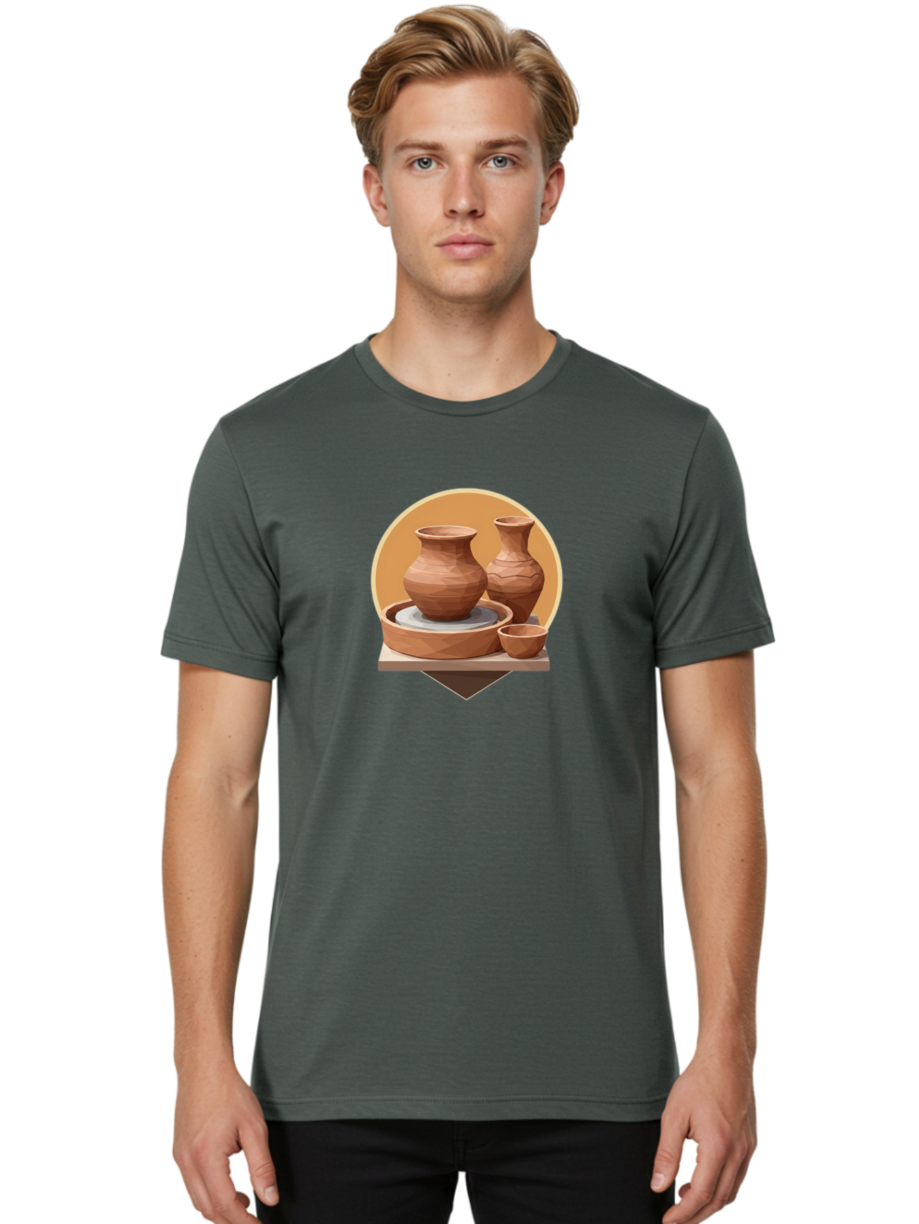 Pottery Men'S Graphic Tee, 100% Cotton, Comfortable Casual Summer Wear, Machine Washable, Pottery Wheel, Clay Pots, Ceramics, Handmade, Terracotta, Craftsmanship, Artisanal, Vase, Bowl, Creative Process, Clay Modeling Bab256